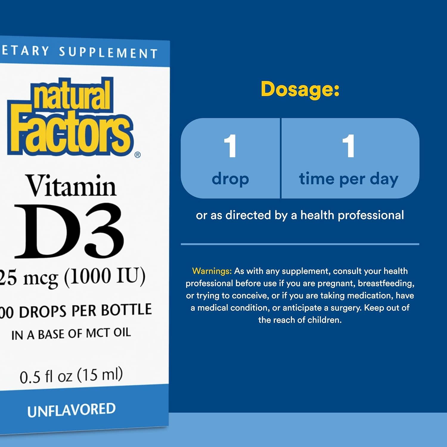 Natural Factors Vitamin D3 Drops – Sans arôme – 15 ml — étiquette 3