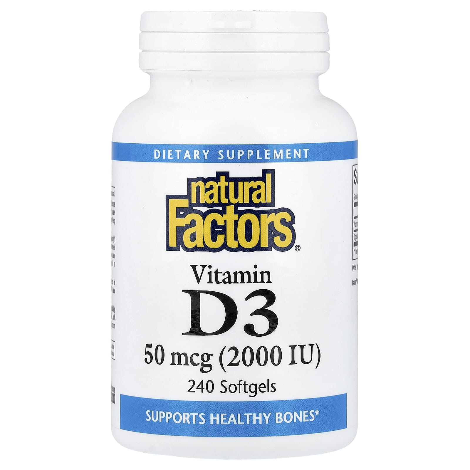 Natural Factors Vitamin D3 – 50 µg – 240 capsules molles — Tunisie