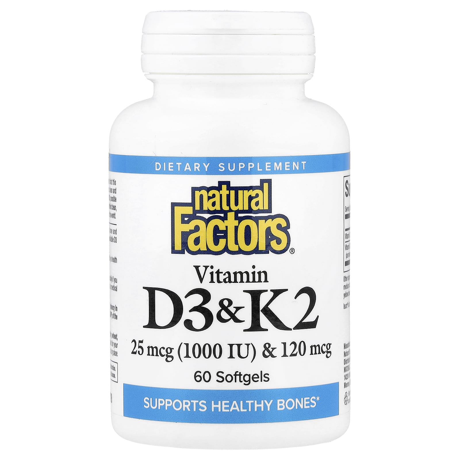 Natural Factors Vitamin D3 & K2 – 25 µg – 60 capsules molles — Tunisie