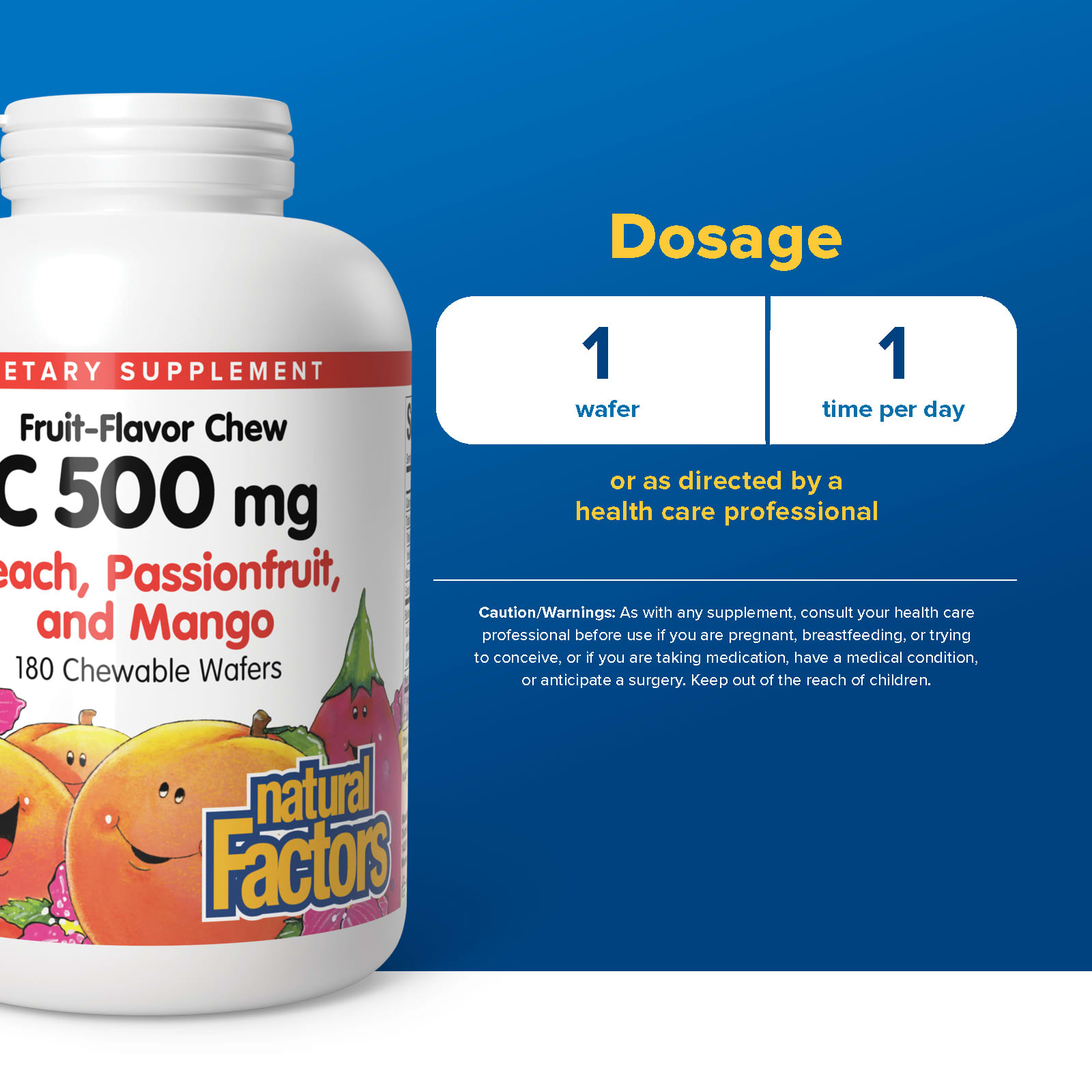 Natural Factors Vitamin C, Peach, Passionfruit and Mango – Fruit-Flavor Chew – 500 mg — étiquette 1