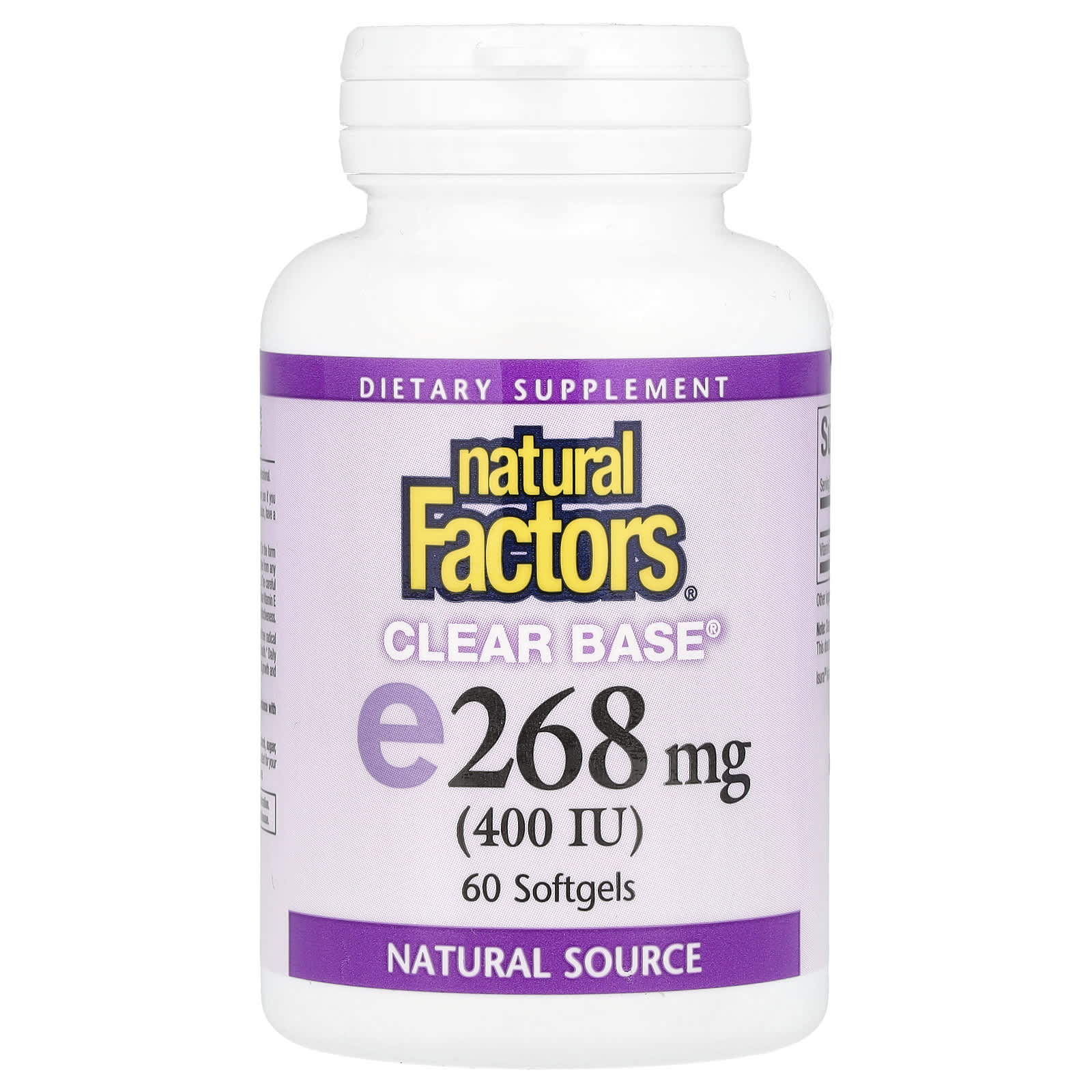 Natural Factors Clear Base Vitamin E – 60 capsules molles — Tunisie
