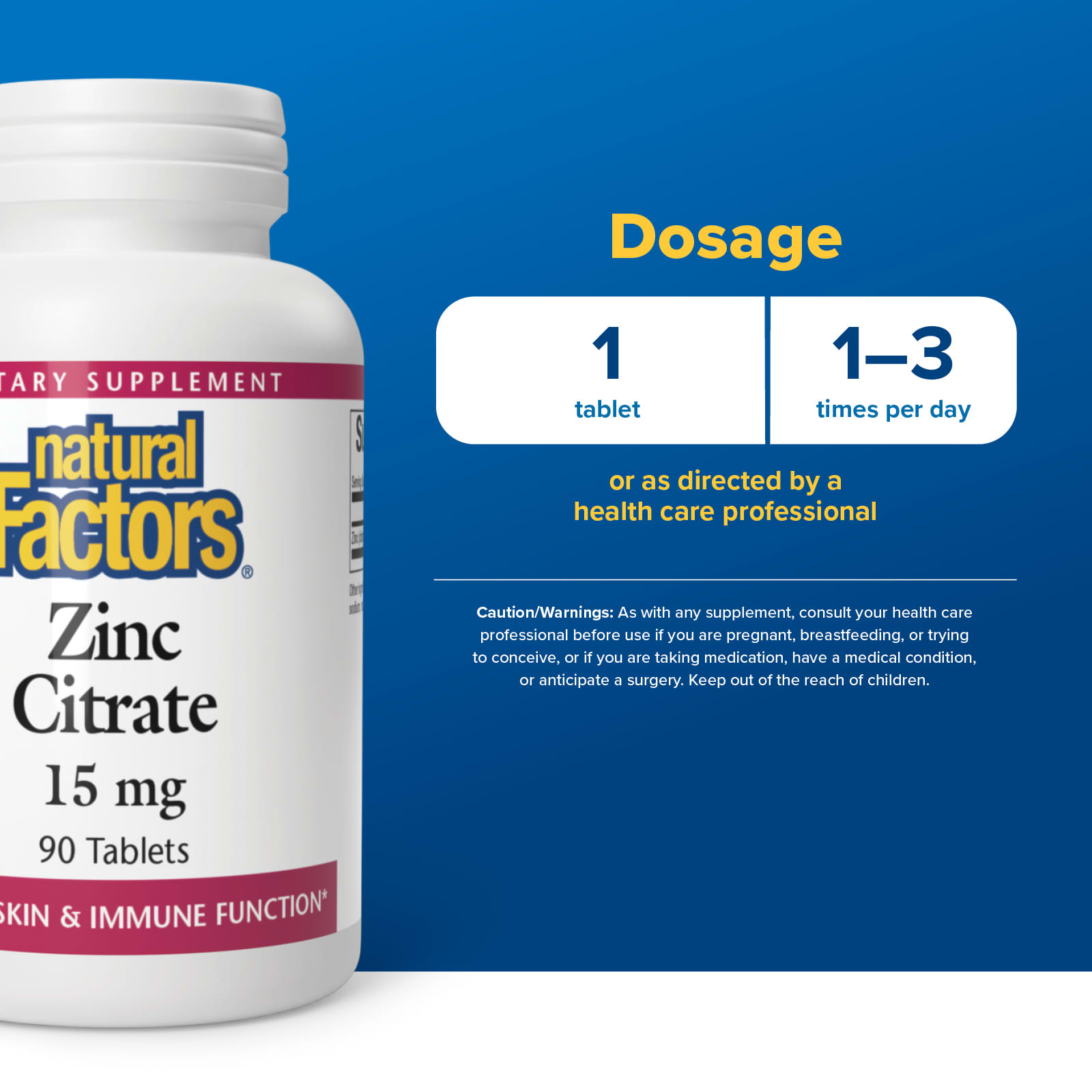Natural Factors Zinc Citrate – 15 mg – 90 comprimés — étiquette 1