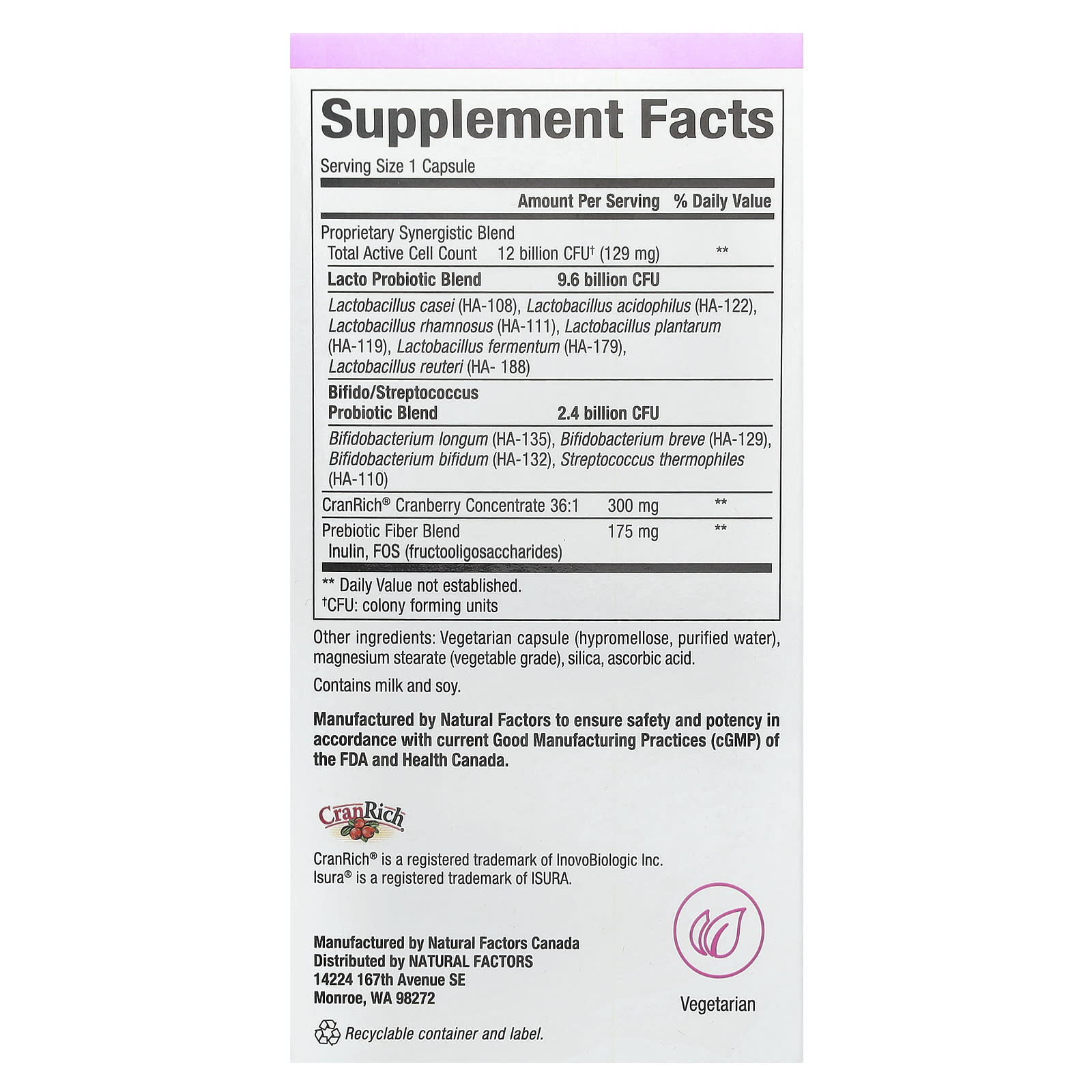 Natural Factors Ultimate Probiotic Women's Every Day – 60 gélules végétales — photo 2 sur 2