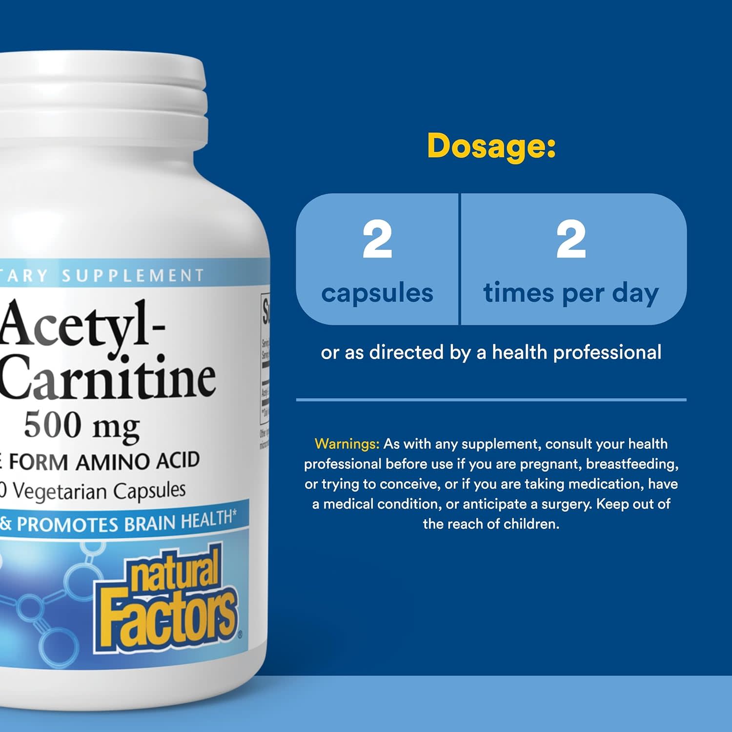 Natural Factors Acetyl-L-Carnitine – 120 gélules végétales — étiquette 2
