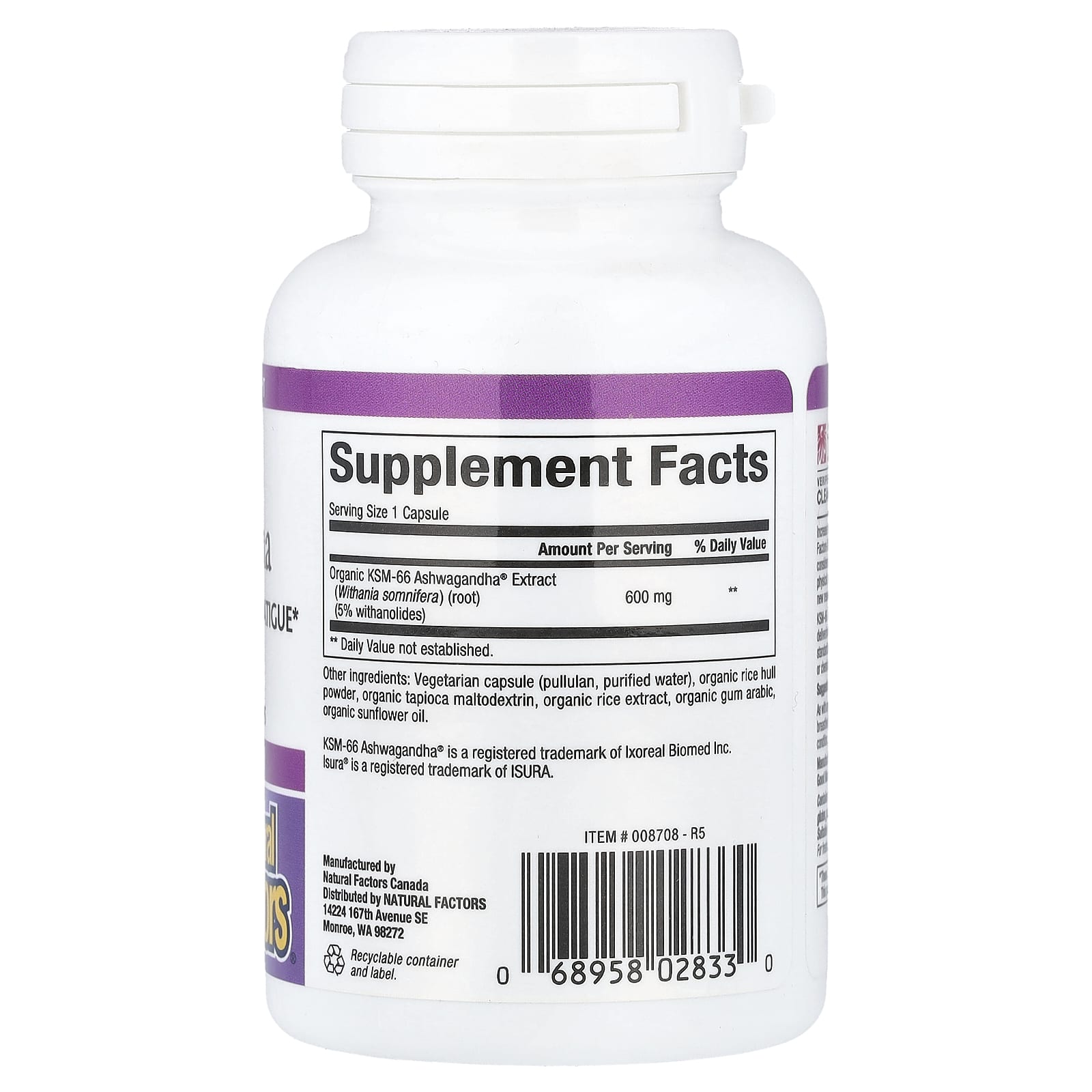 Natural Factors Stress-Relax, Ashwagandha – 30 gélules végétales — photo 2 sur 2