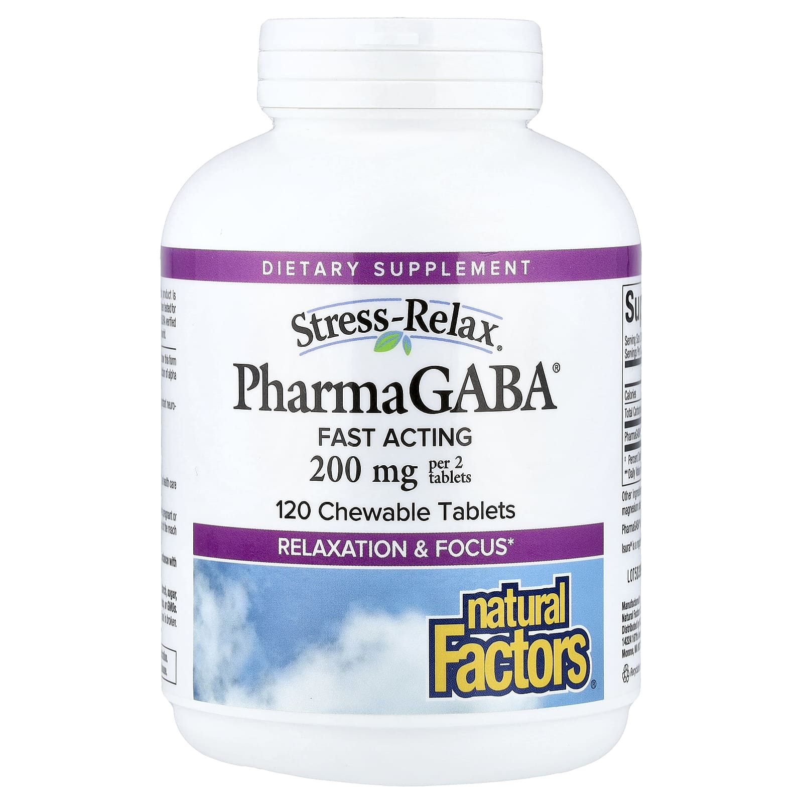 Natural Factors Stress-Relax, Pharma GABA, 120 Chewable Tablets (100 mg per Tablet) — Tunisie