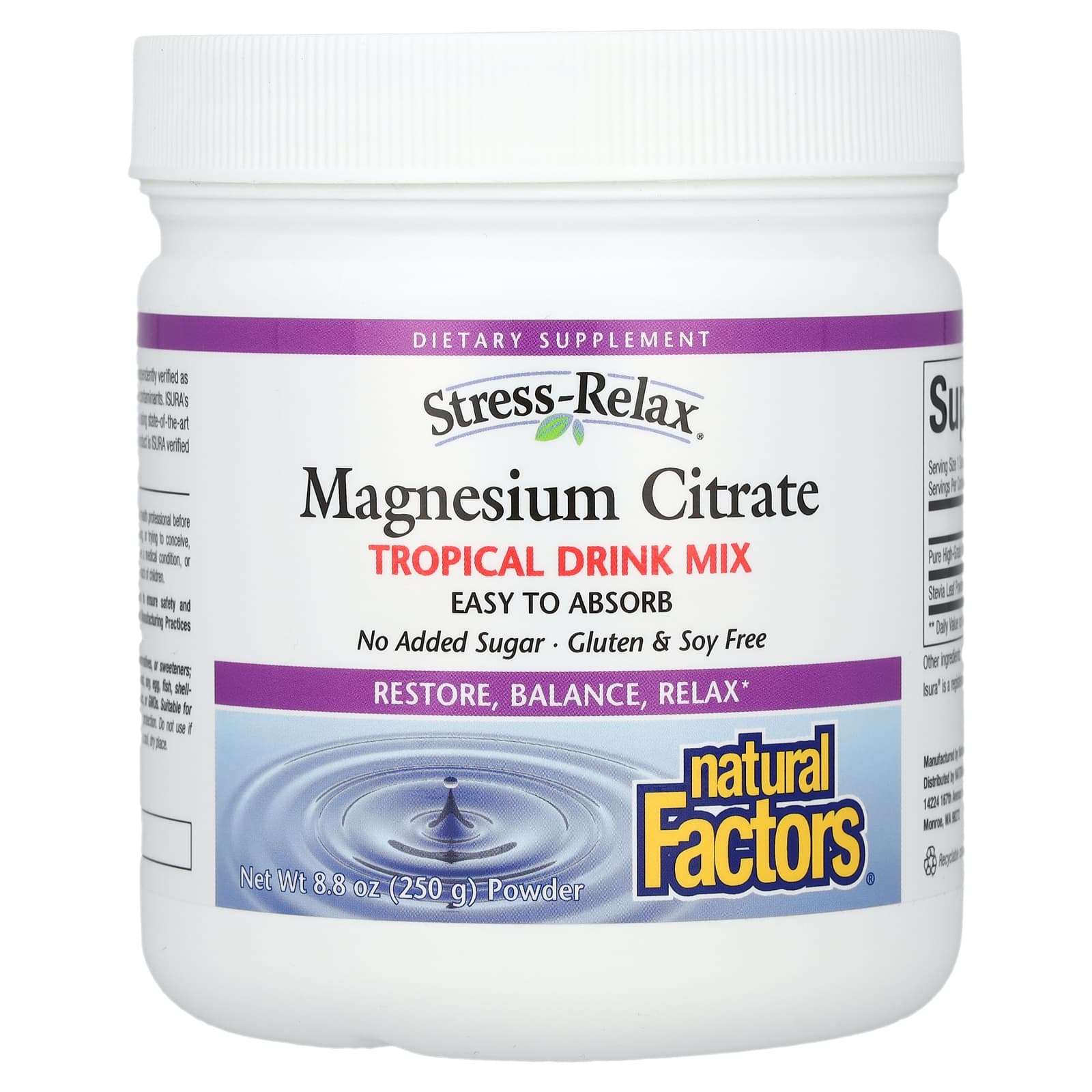 Natural Factors Stress-Relax, Magnesium Citrate Powder – Tropical Drink Mix – 250 g — Tunisie