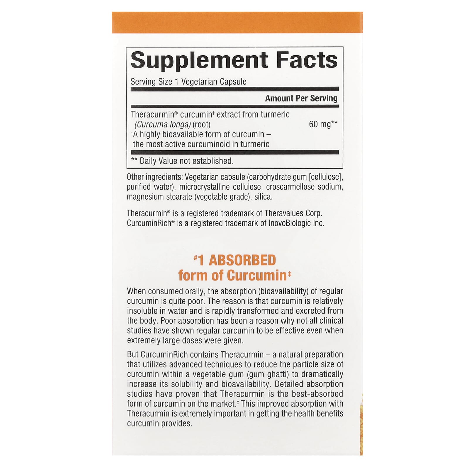 Natural Factors CurcuminRich, Theracurmin – 60 mg – 60 gélules végétales — photo 2 sur 2