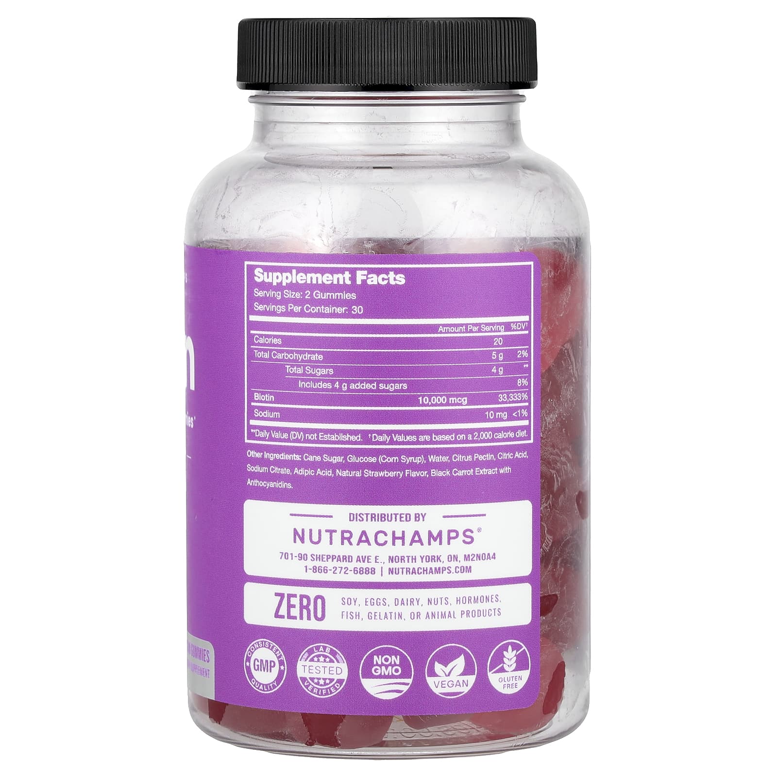 NutraChamps Biotin Gummies, 60 Vegan Gummies (5, 000 mcg per Gummy) – Natural Strawberry — photo 2 sur 2