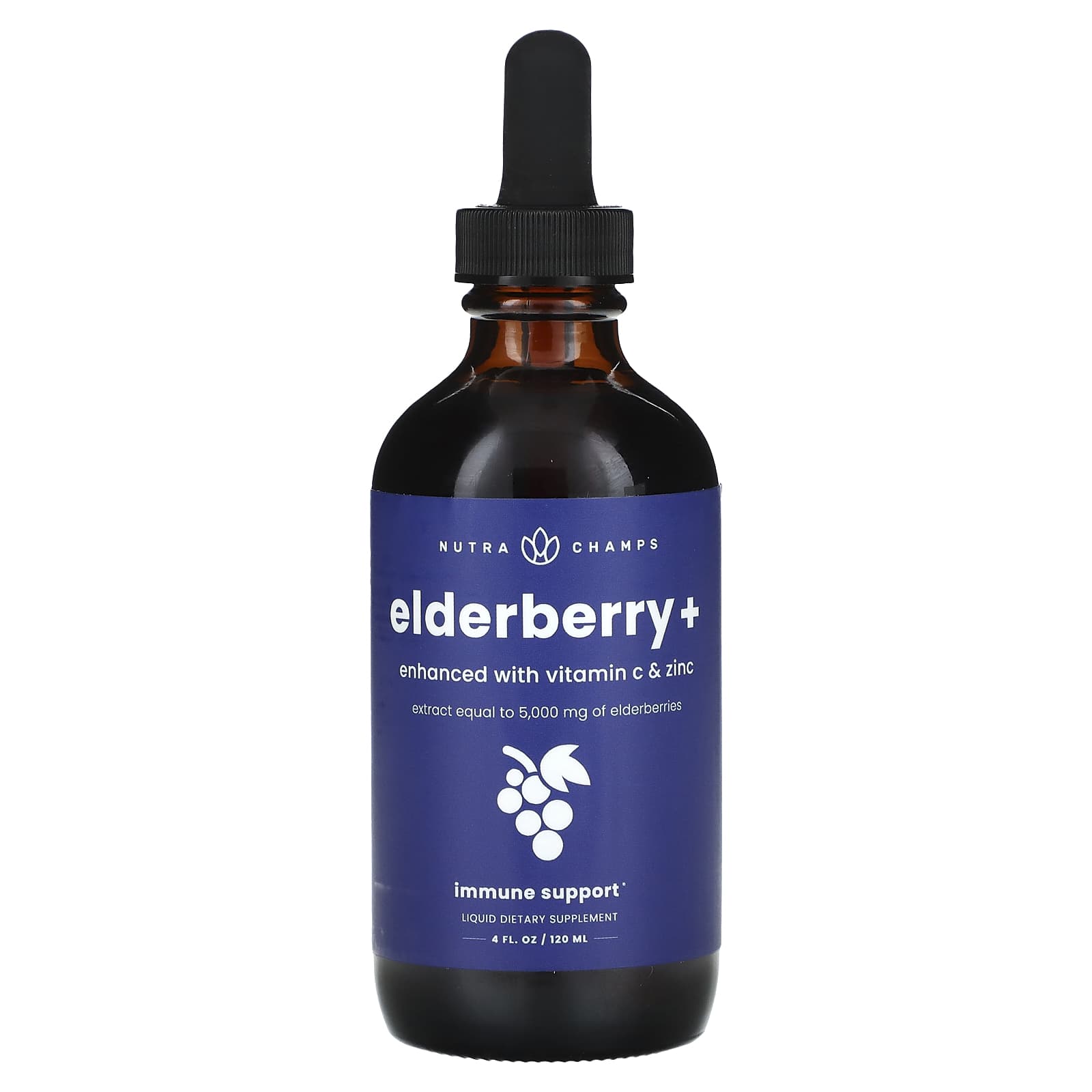NutraChamps Elderberry+, Enhanced with Vitamin C & Zinc, Natural Berry – Elderberry+ – 120 ml — étiquette 1