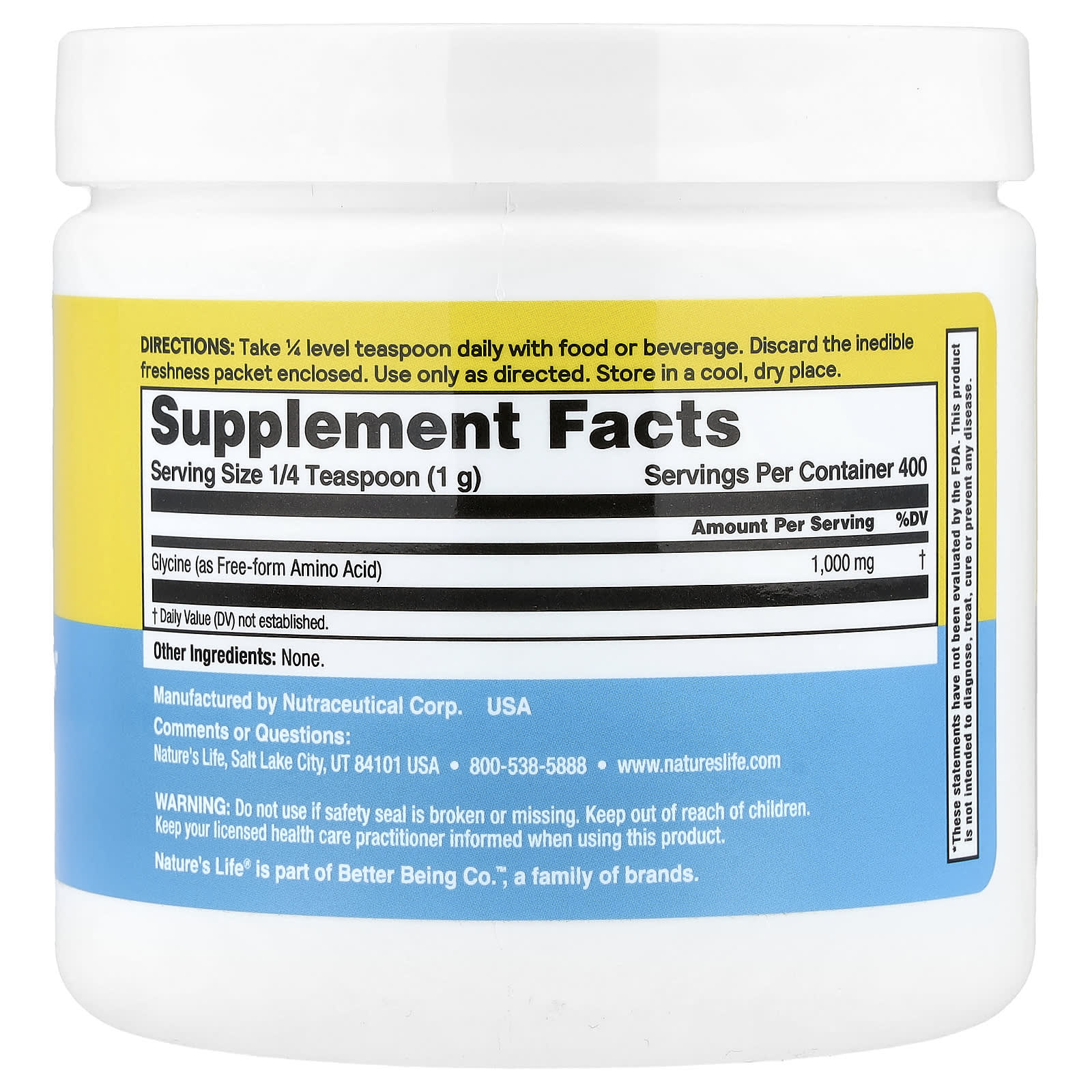 Nature's Life Glycine Powder – 400 g — photo 2 sur 2