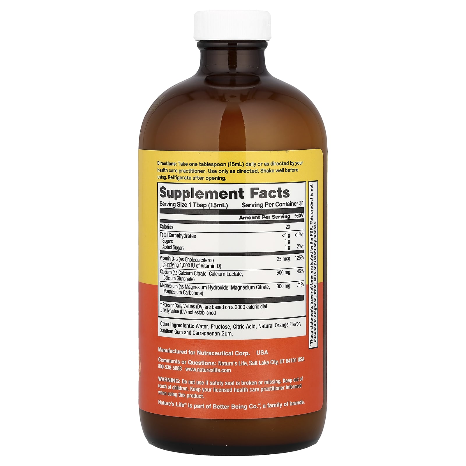Nature's Life Calcium & Magnesium – Natural Orange – 473 ml — photo 2 sur 2