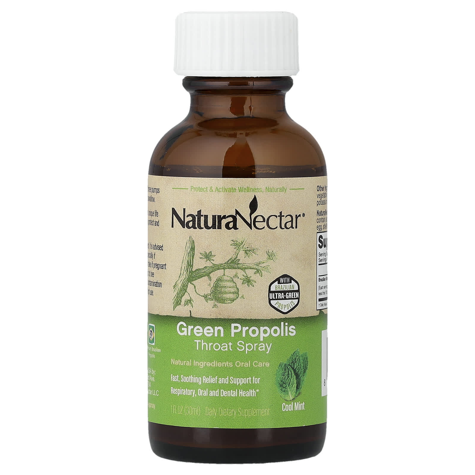 NaturaNectar Green Propolis Throat Spray – Cool Mint – 30 ml — étiquette 1