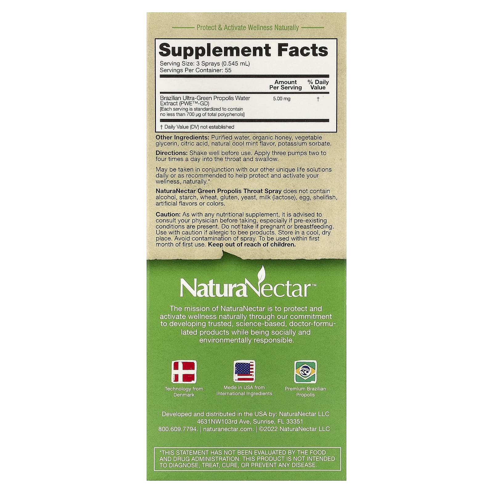 NaturaNectar Green Propolis Throat Spray – Cool Mint – 30 ml — photo 2 sur 2