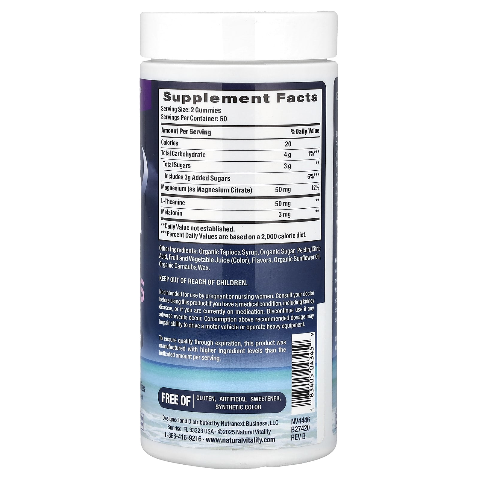 Natural Vitality Calm, Sleep Gummies With Melatonin + L-Theanine – Blueberry Pomegranate – 120 gommes — photo 2 sur 2