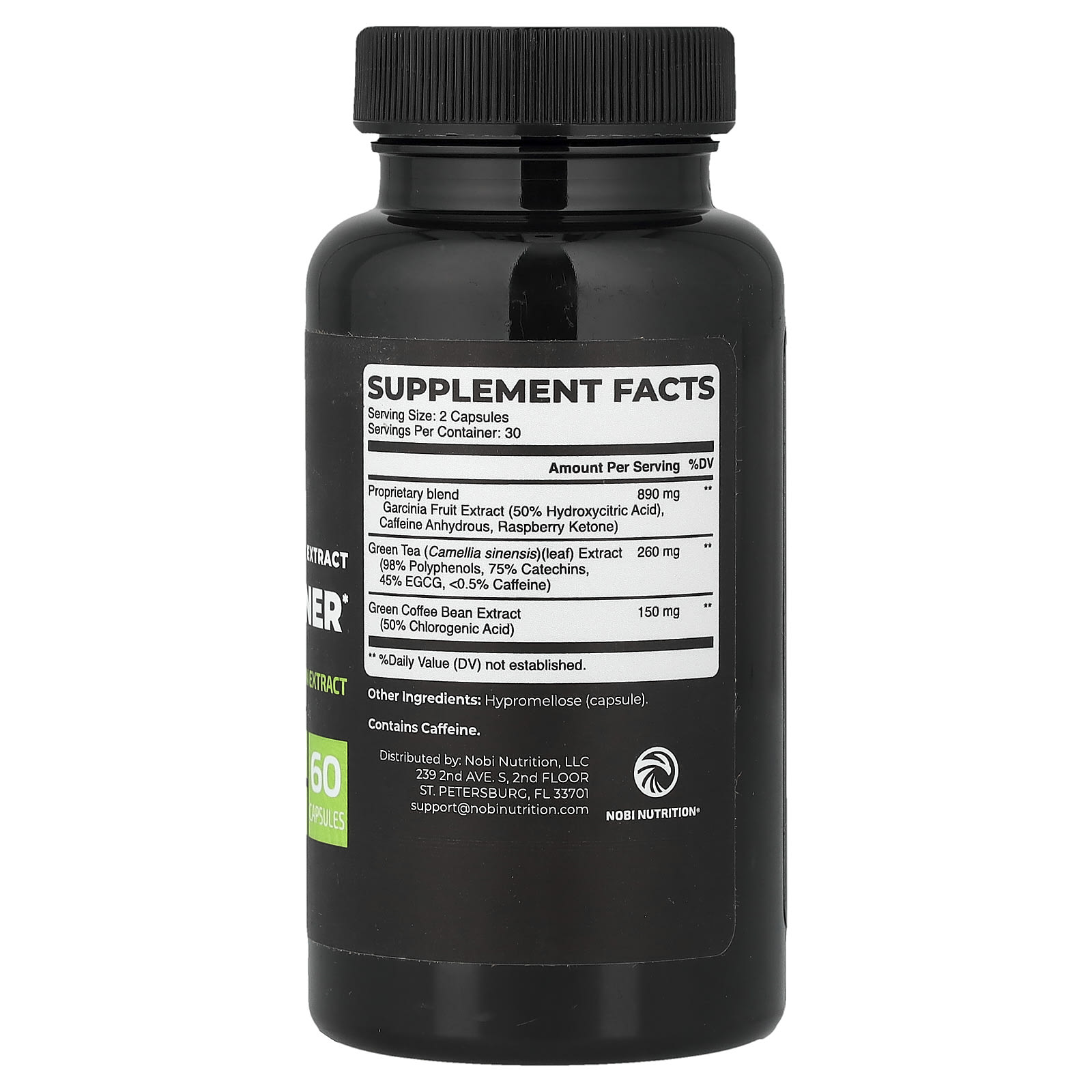 Nobi Nutrition Fat Burner, Premium Green Tea Extract – 60 gélules — photo 2 sur 2