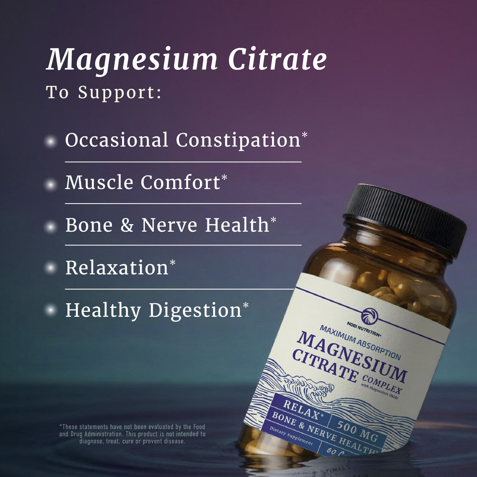 Nobi Nutrition Magnesium Citrate Complex with Magnesium Oxide, Maximum Absorption – 60 gélules — étiquette 2