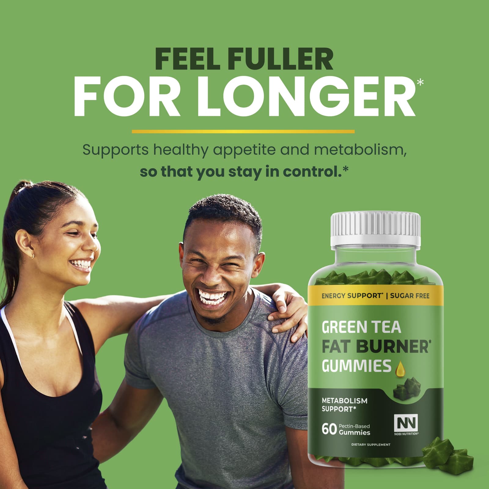 Nobi Nutrition Green Tea Fat Burner Gummies, Metabolism Support, 60 Pectin-Based Gummies — étiquette 3