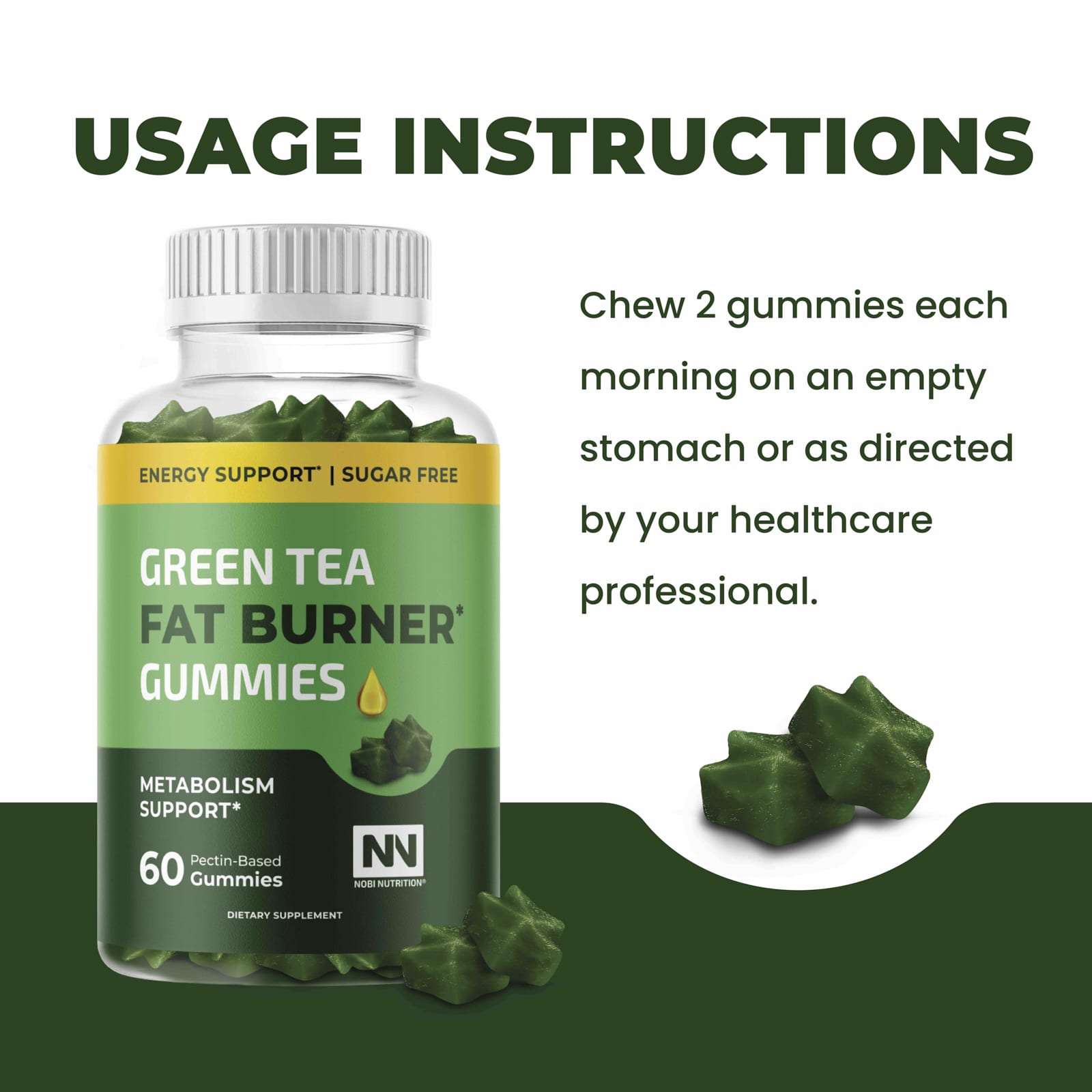 Nobi Nutrition Green Tea Fat Burner Gummies, Metabolism Support, 60 Pectin-Based Gummies — étiquette 4