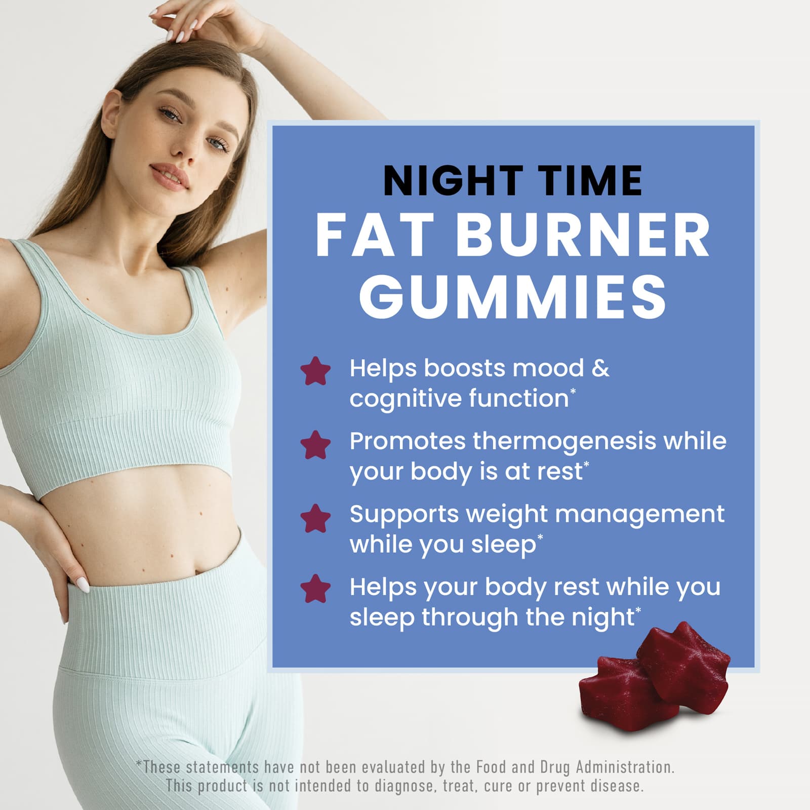 Nobi Nutrition Night Time Fat Burner Gummies, 60 Pectin Based Gummies – Raspberry — étiquette 1