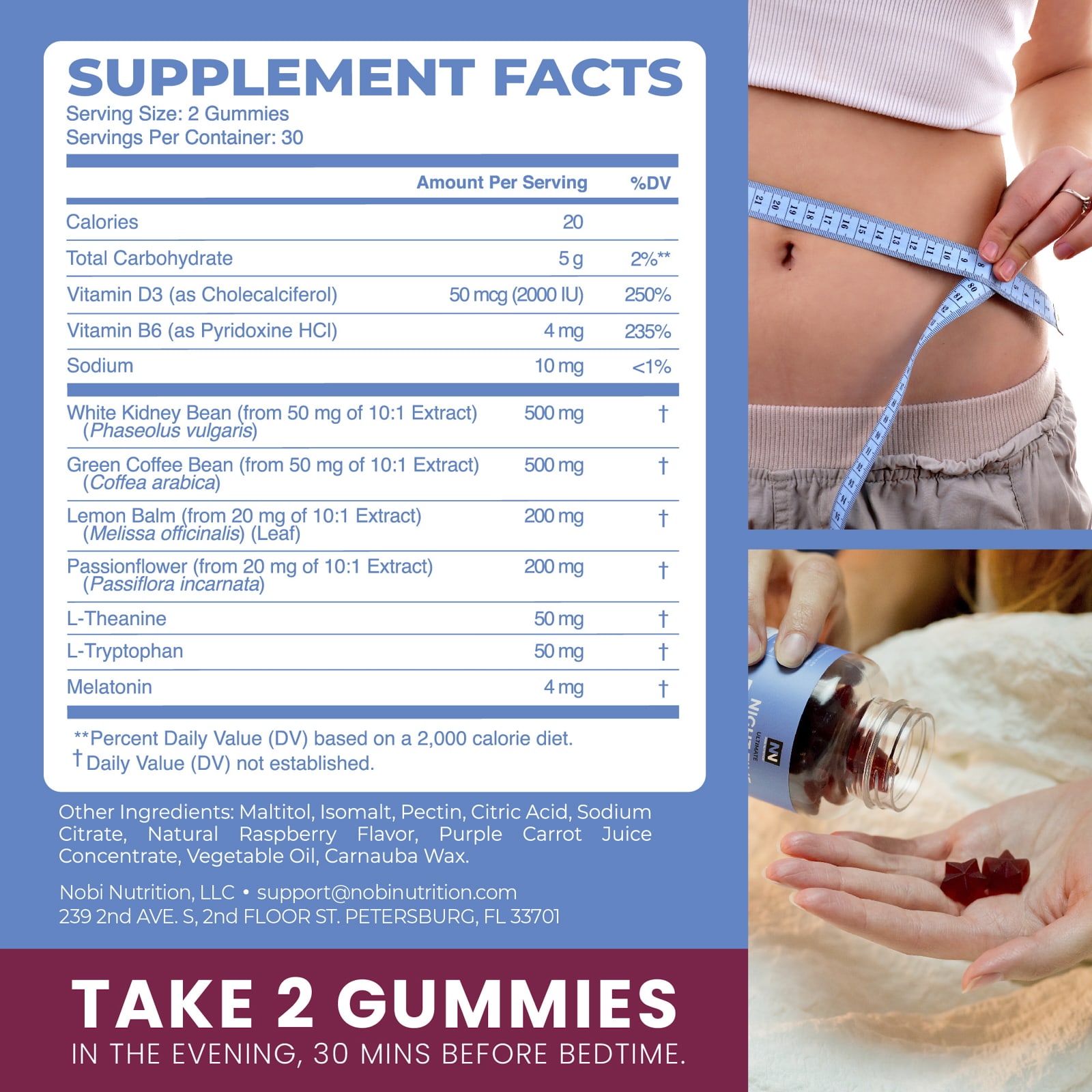 Nobi Nutrition Night Time Fat Burner Gummies, 60 Pectin Based Gummies – Raspberry — étiquette 4