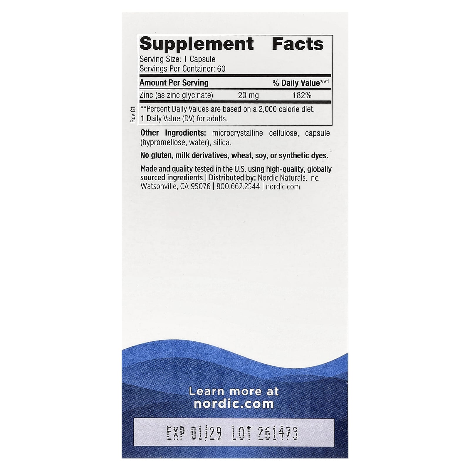 Nordic Naturals Zinc Glycinate – 60 gélules — photo 2 sur 2