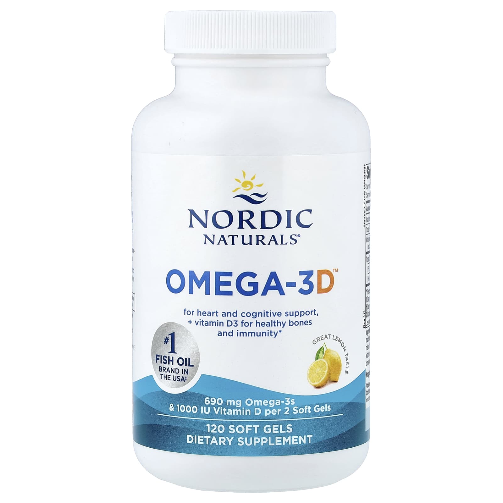 Nordic Naturals Omega-3D – Great Lemon – 120 capsules molles — étiquette 1