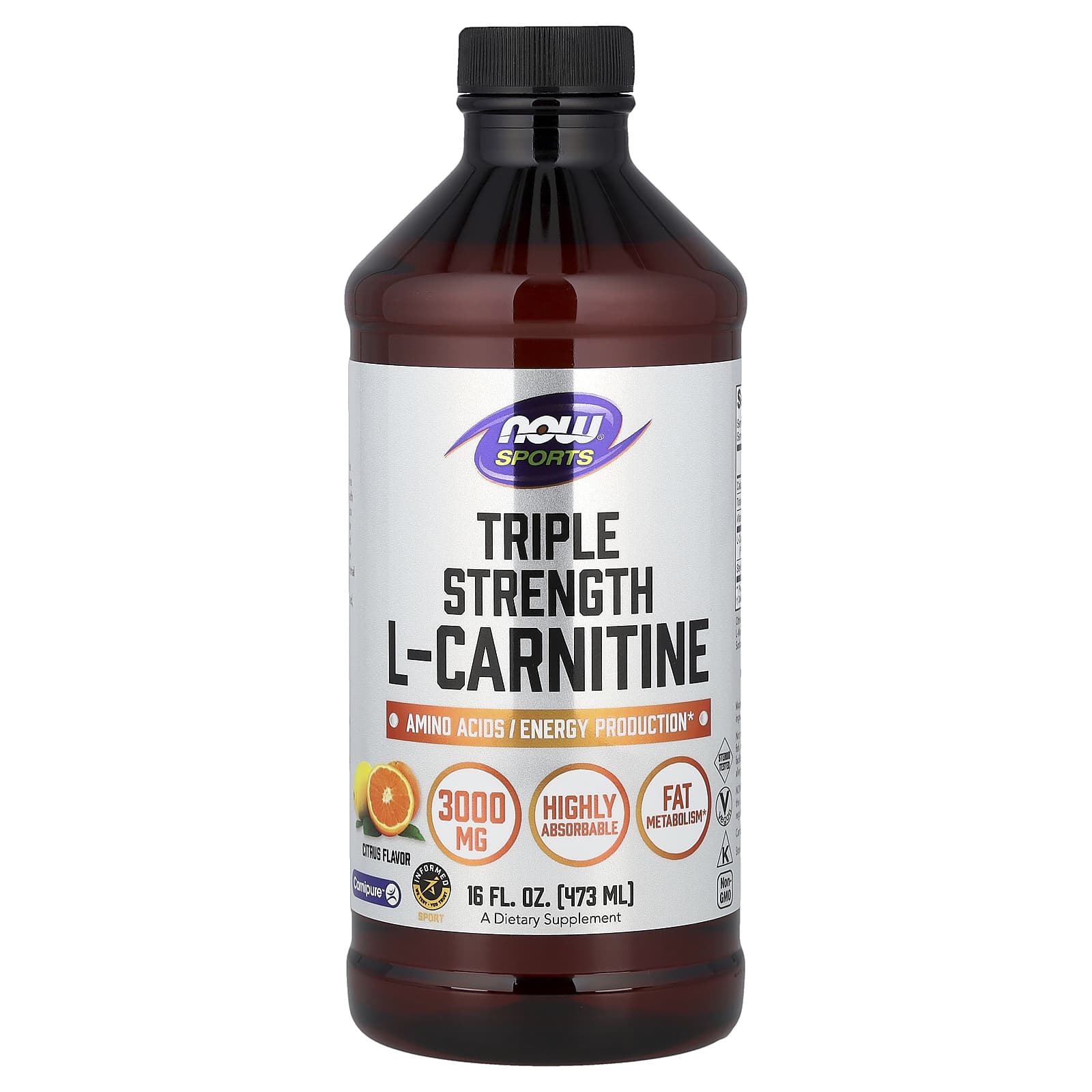 NOW Foods Sports, L-Carnitine, Triple Strength – Citrus – 473 ml — Tunisie