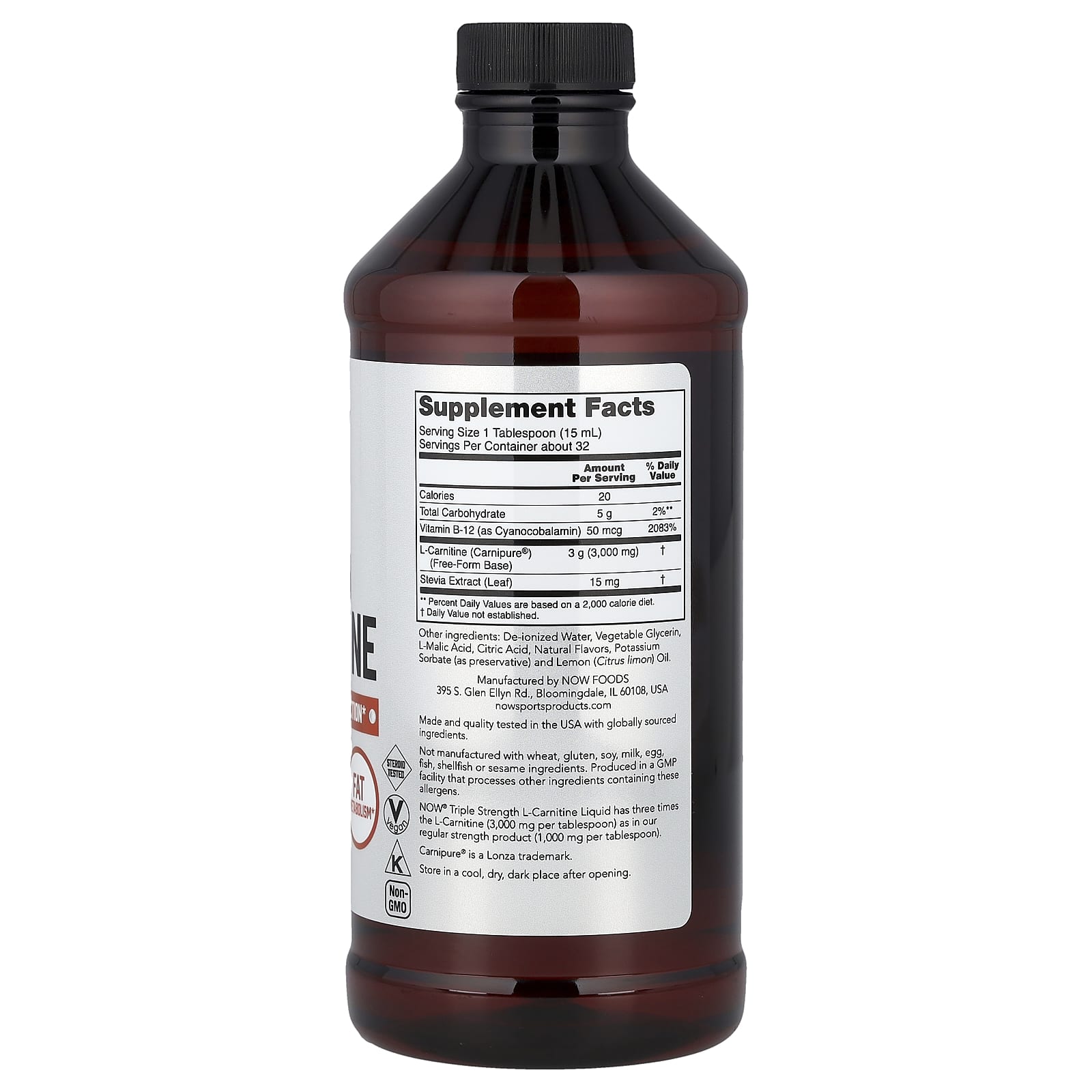 NOW Foods Sports, L-Carnitine, Triple Strength – Citrus – 473 ml — photo 2 sur 2