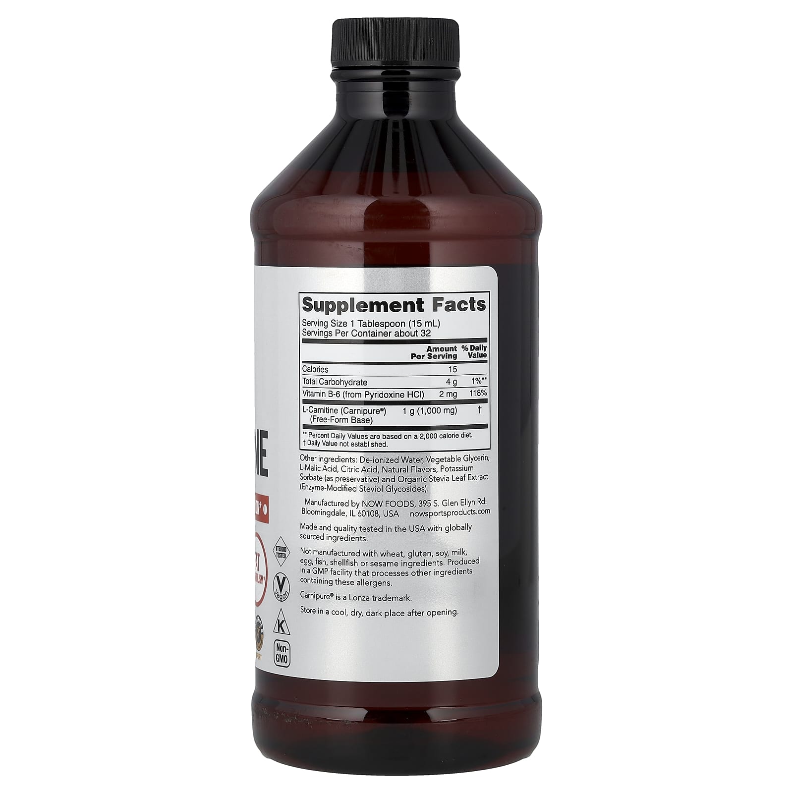 NOW Foods Sports, L-Carnitine Liquid – Tropical Punch – 473 ml — photo 2 sur 2