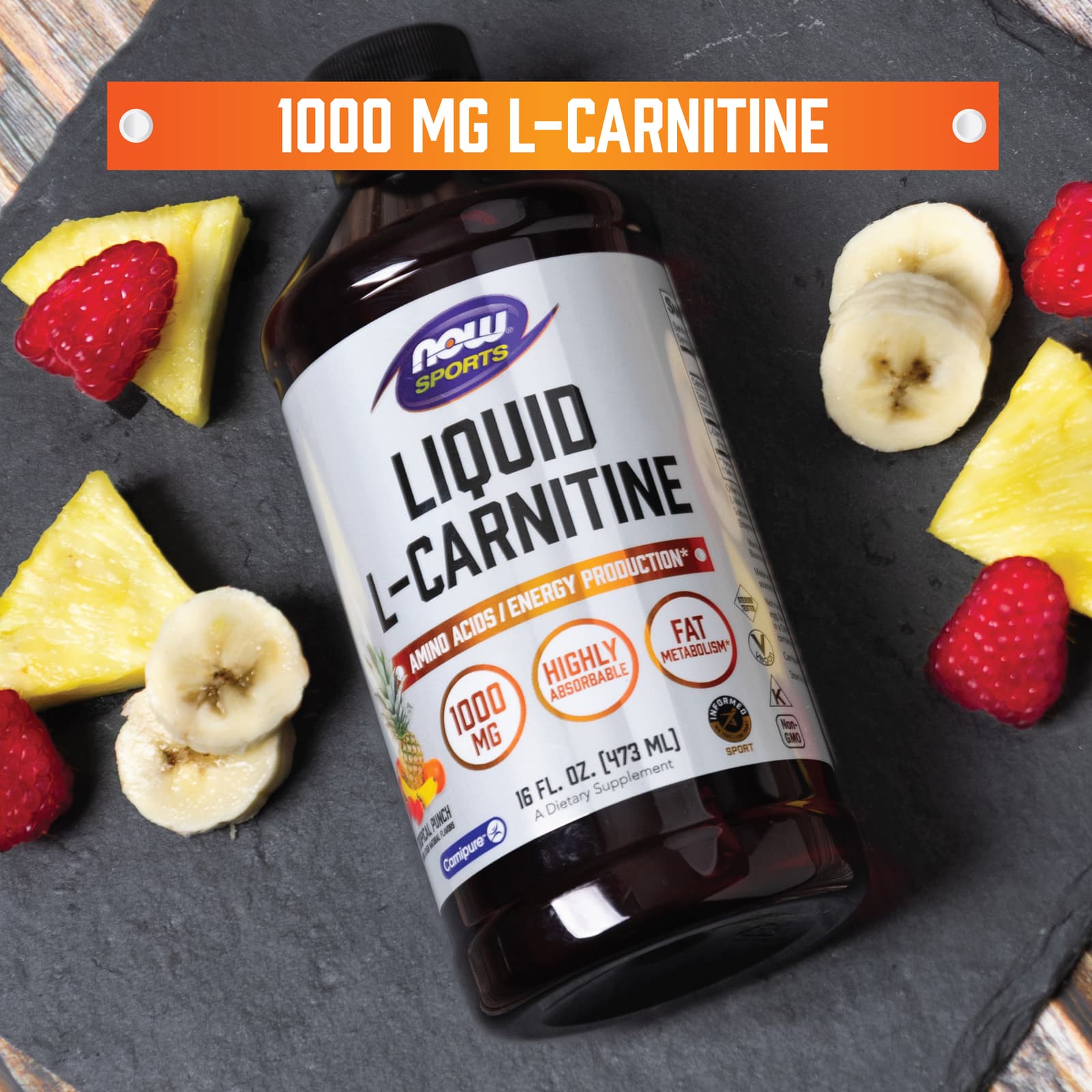 NOW Foods Sports, L-Carnitine Liquid – Tropical Punch – 473 ml — étiquette 3