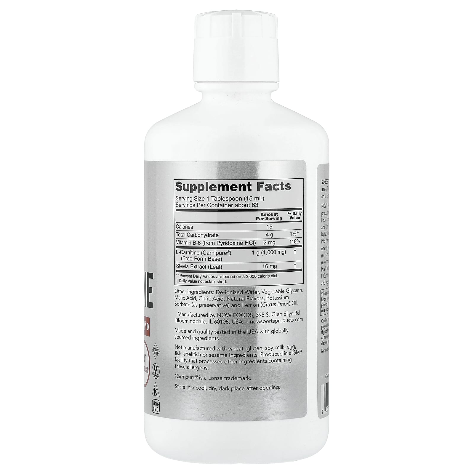 NOW Foods Sports, Liquid L-Carnitine – Citrus – 946 ml — photo 2 sur 2