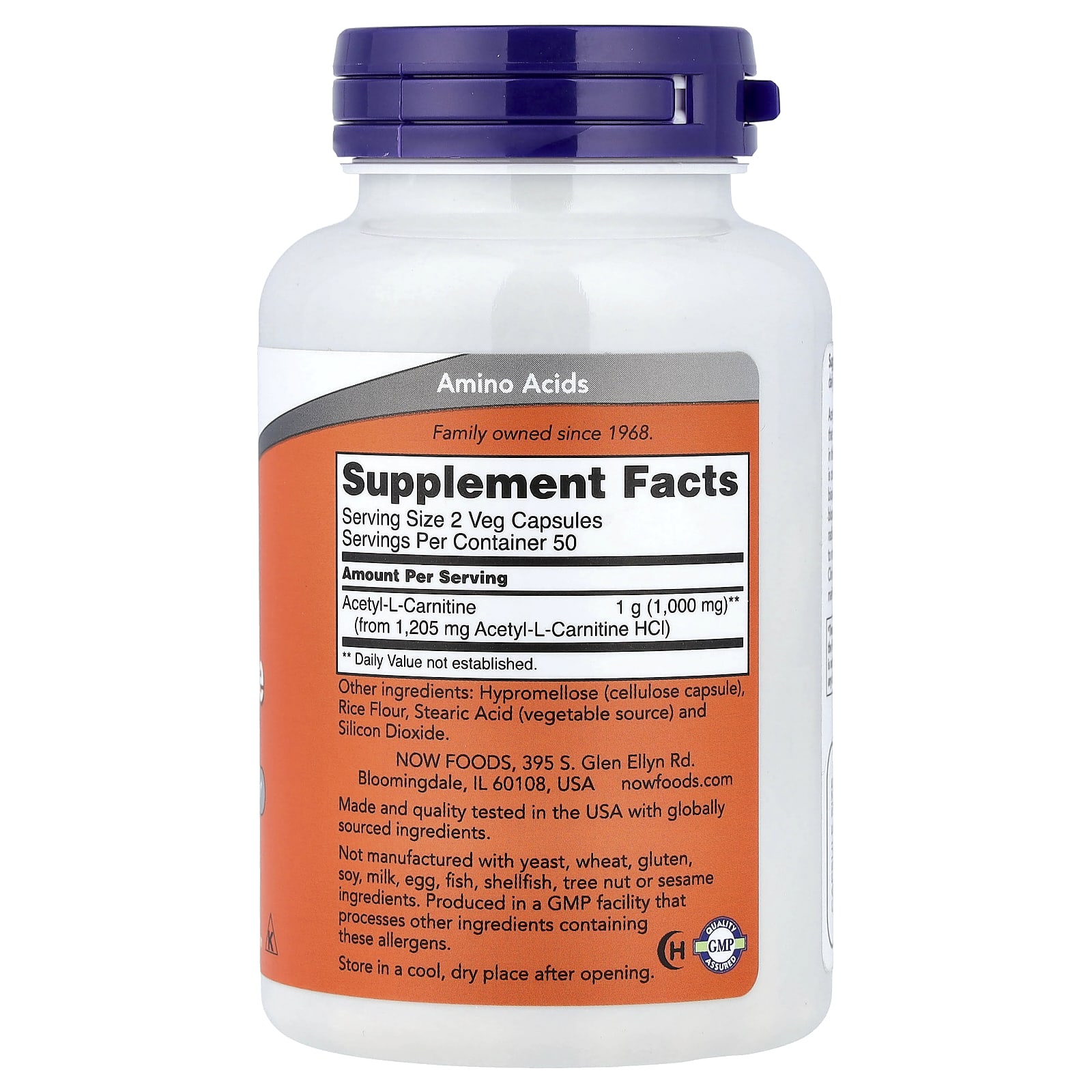 NOW Foods Acetyl-L-Carnitine – 100 gélules végétales — photo 2 sur 2