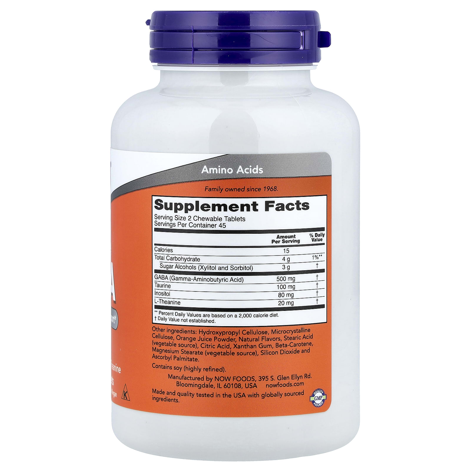 NOW Foods Chewable GABA, 90 Chewable Tablets – Orange — photo 2 sur 2