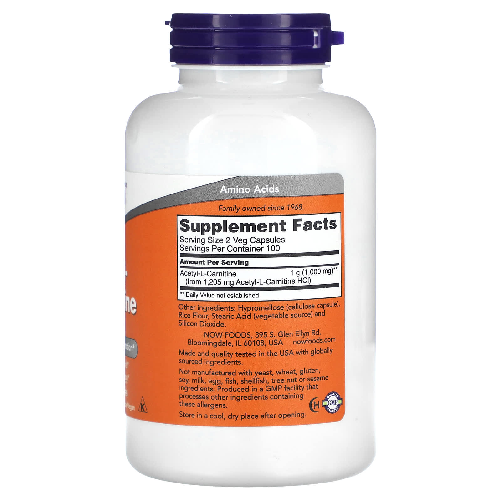 NOW Foods Acetyl-L-Carnitine – 200 gélules végétales — photo 2 sur 2