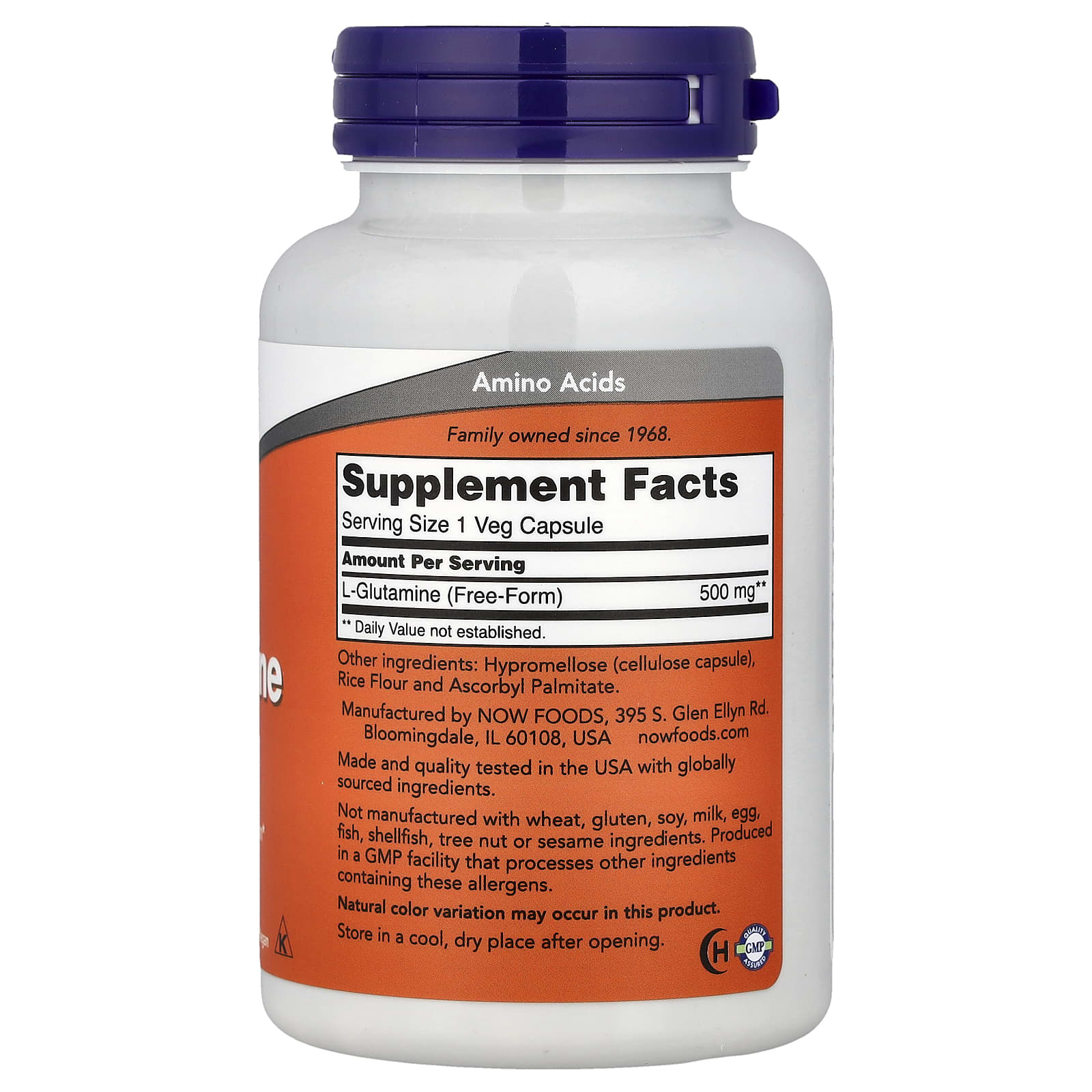 NOW Foods L-Glutamine – 120 gélules végétales — photo 2 sur 2