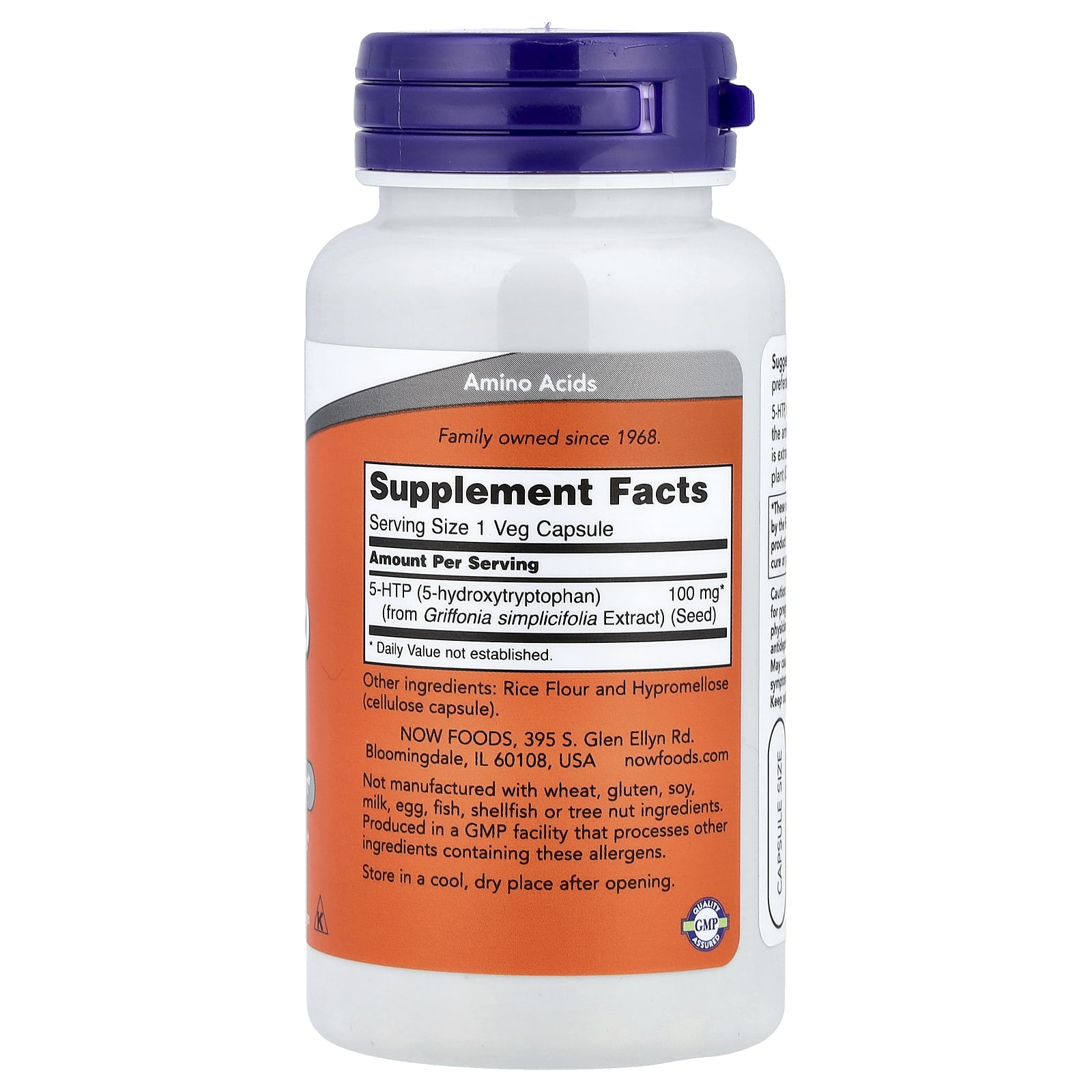 NOW Foods 5-HTP – 60 gélules végétales — photo 2 sur 2