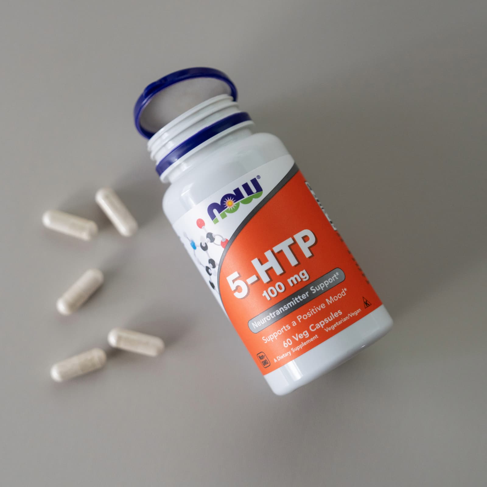 NOW Foods 5-HTP – 60 gélules végétales — étiquette 5