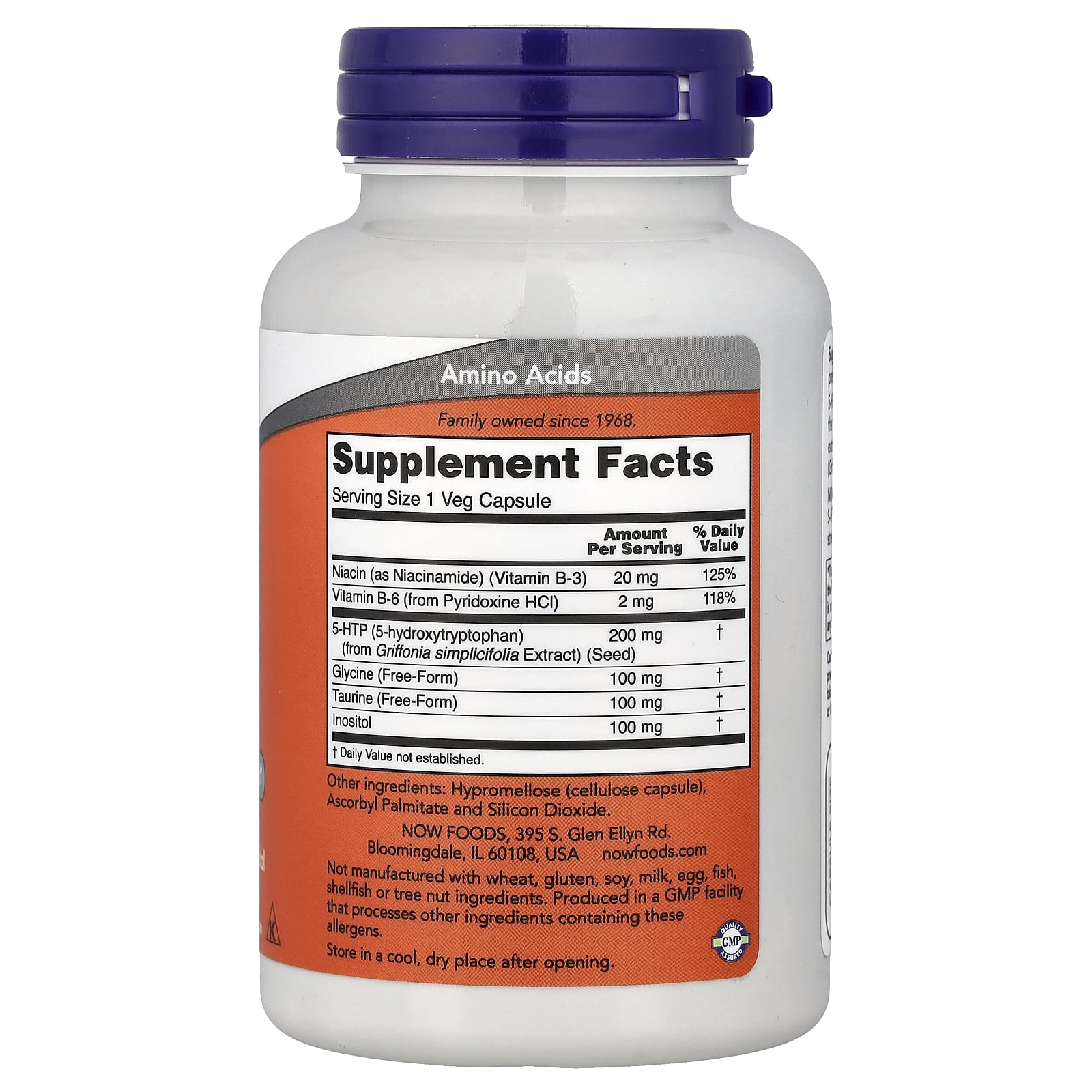 NOW Foods 5-HTP With Glycine, Taurine & Inositol – 120 gélules végétales — photo 2 sur 2