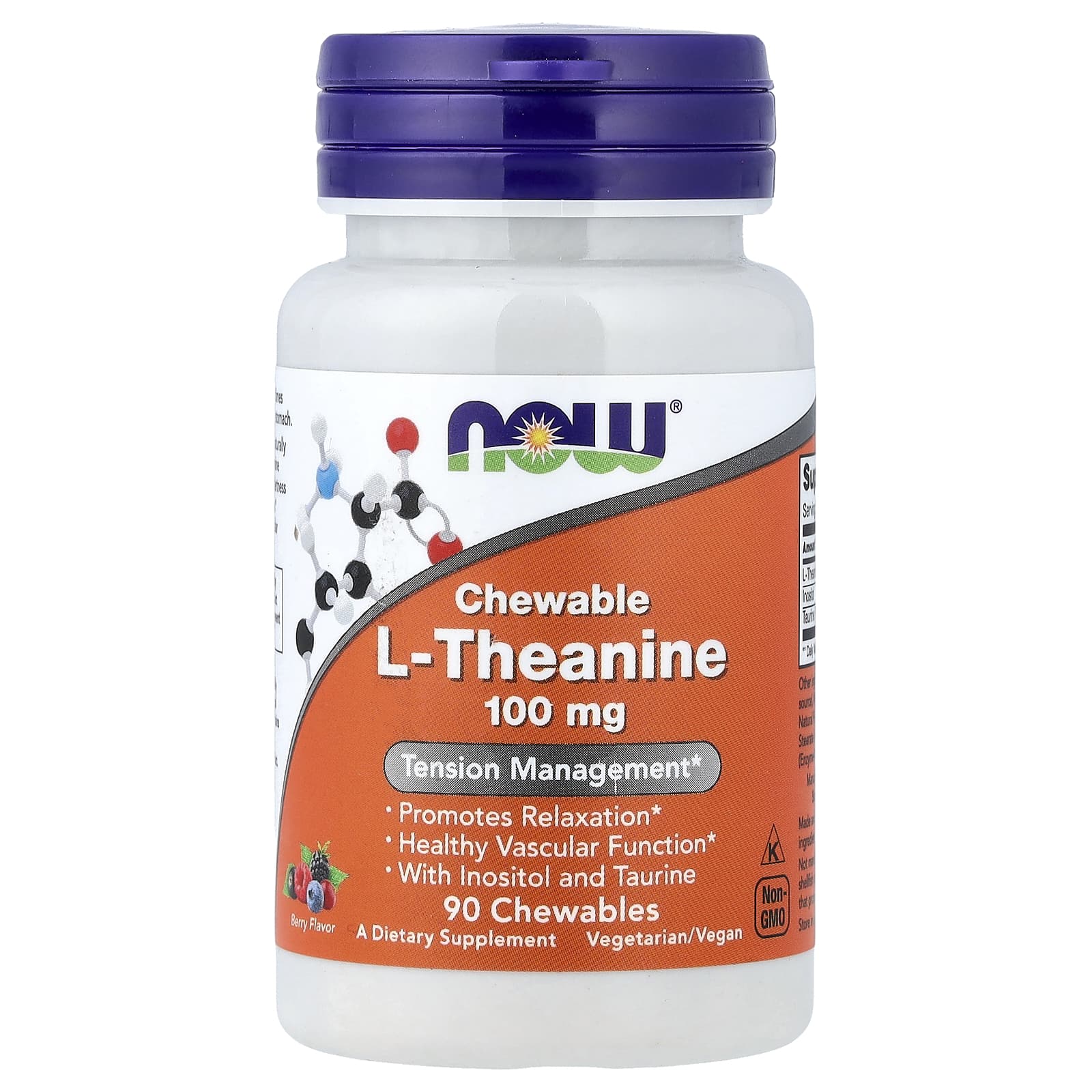 NOW Foods Chewable L-Theanine, 90 Chewables – Berry — Tunisie