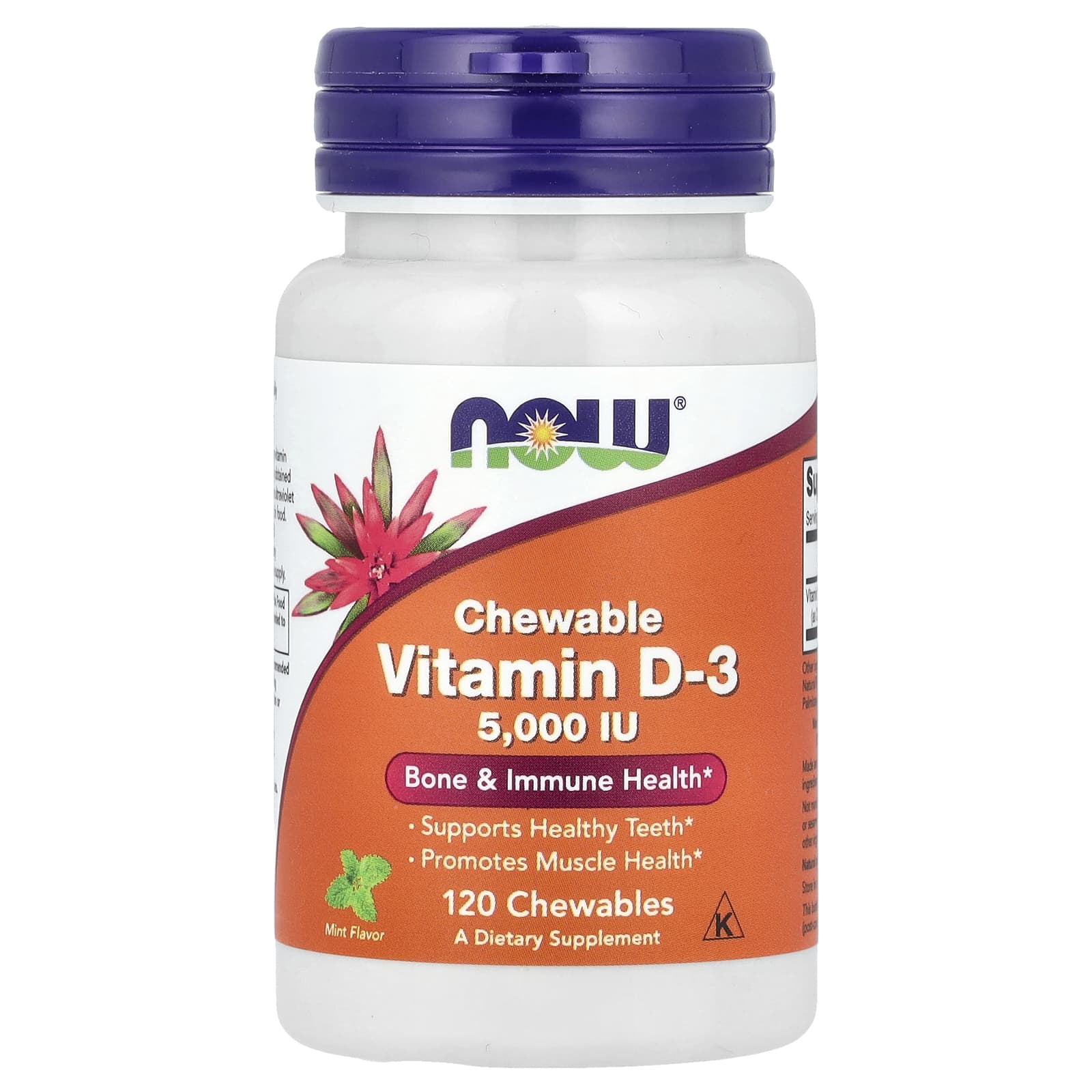 NOW Foods Chewable Vitamin D-3, 5, 000 IU, 120 Chewables – Mint — Tunisie