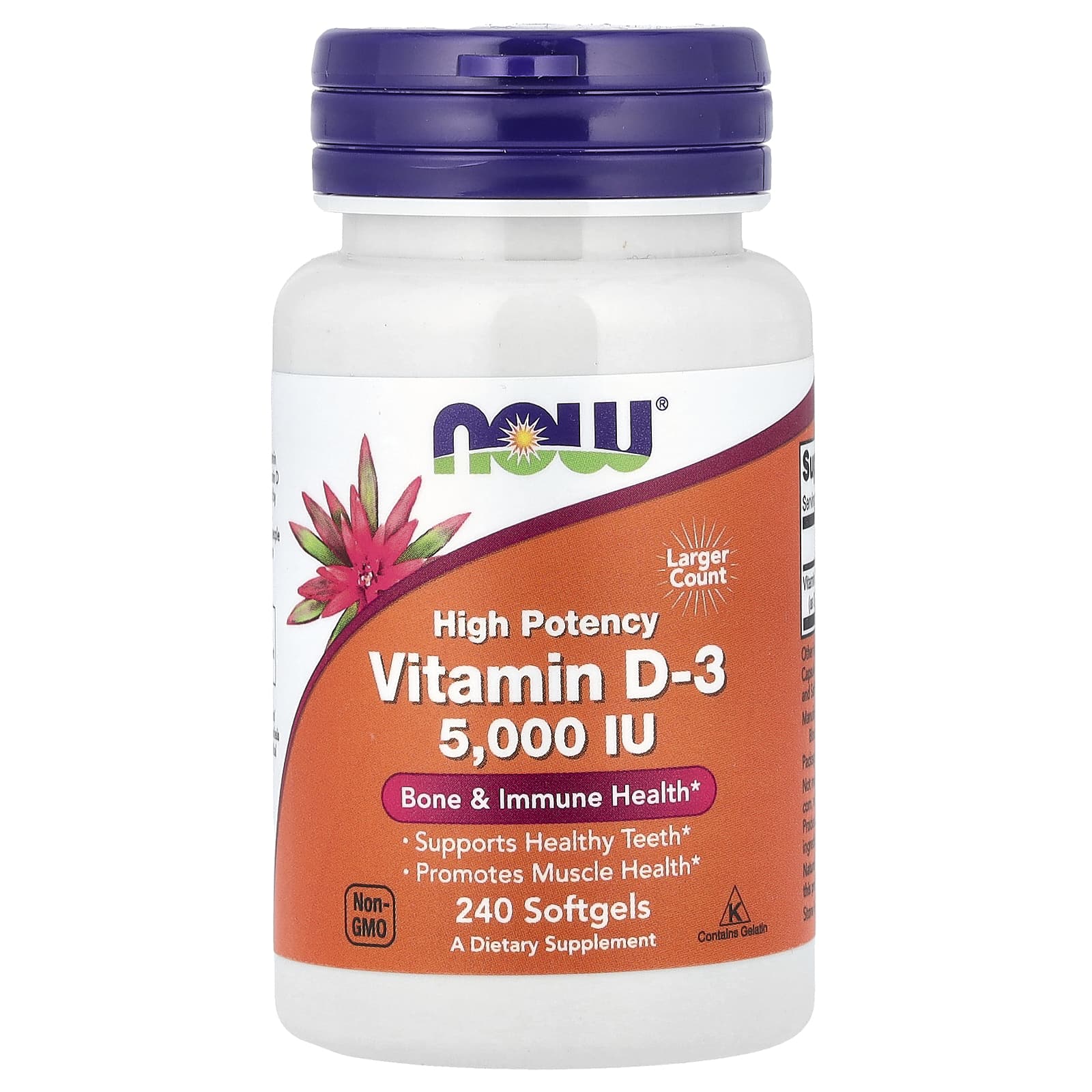 NOW Foods Vitamin D-3, High Potency – 5 000 UI – 240 capsules molles — Tunisie