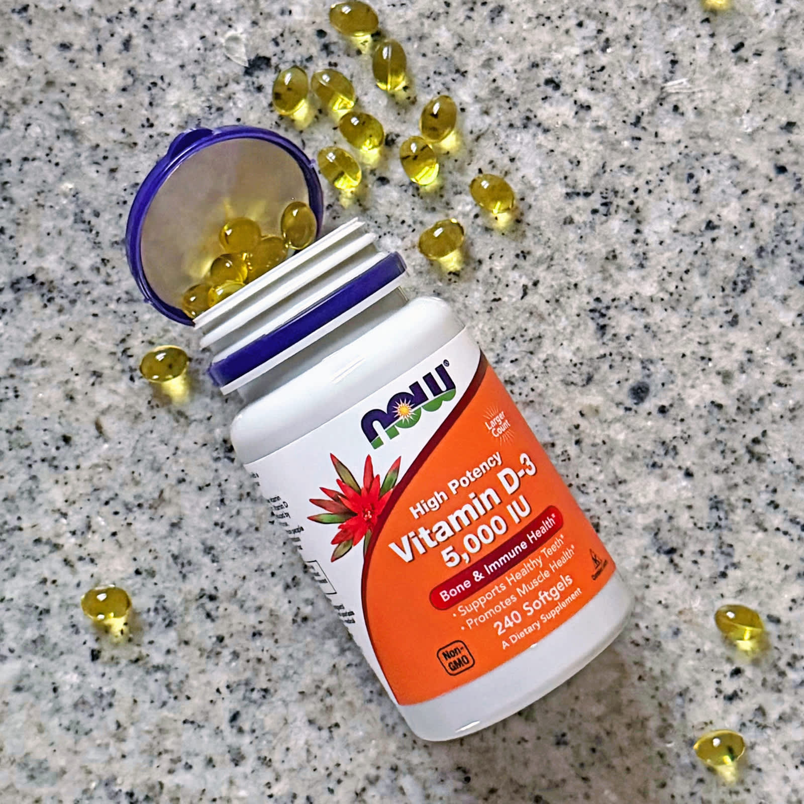NOW Foods Vitamin D-3, High Potency – 5 000 UI – 240 capsules molles — étiquette 5