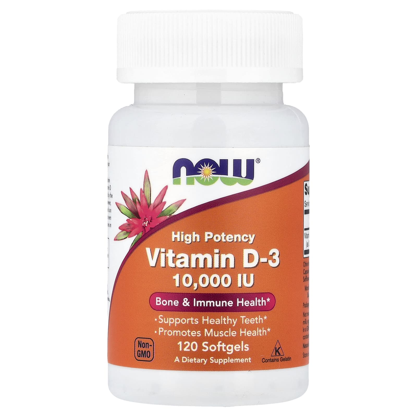 NOW Foods Vitamin D-3, High Potency – 10 000 UI – 120 capsules molles — Tunisie