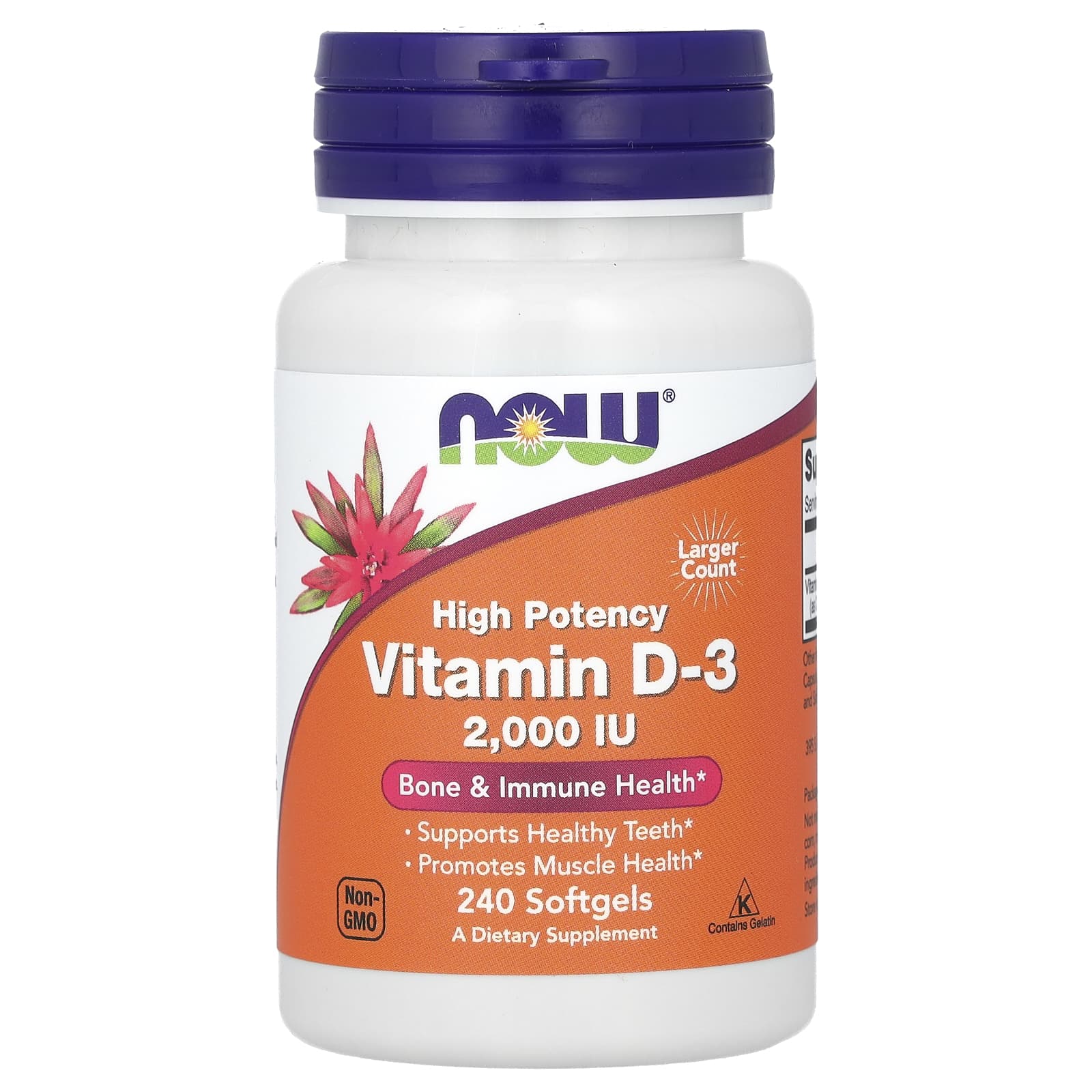 NOW Foods Vitamin D-3, High Potency – 2 000 UI – 240 capsules molles — Tunisie