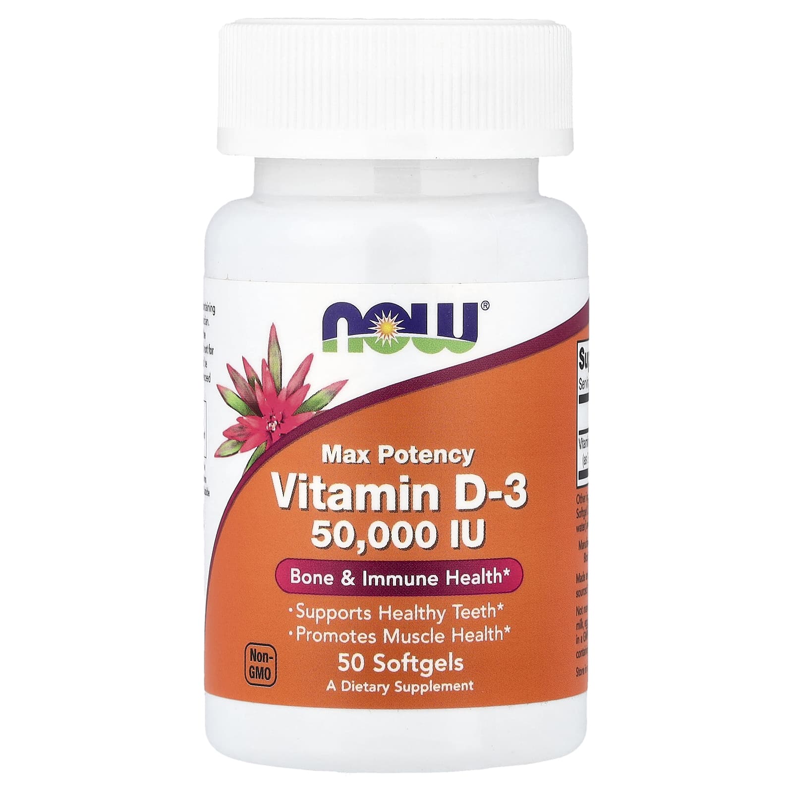 NOW Foods Vitamin D-3, Max Potency – 50 capsules molles — Tunisie