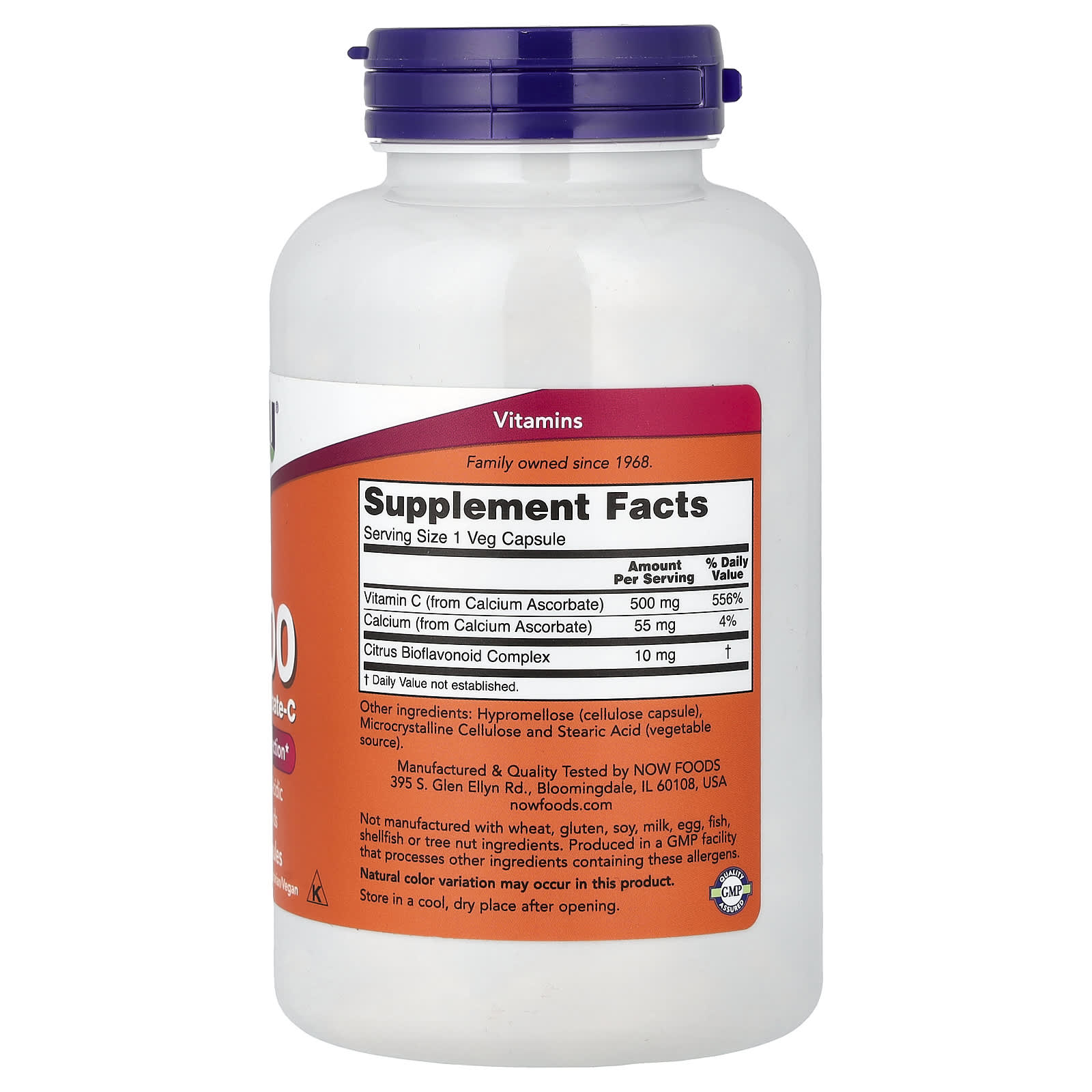 NOW Foods C-500, Calcium Ascorbate-C – 250 gélules végétales — photo 2 sur 2