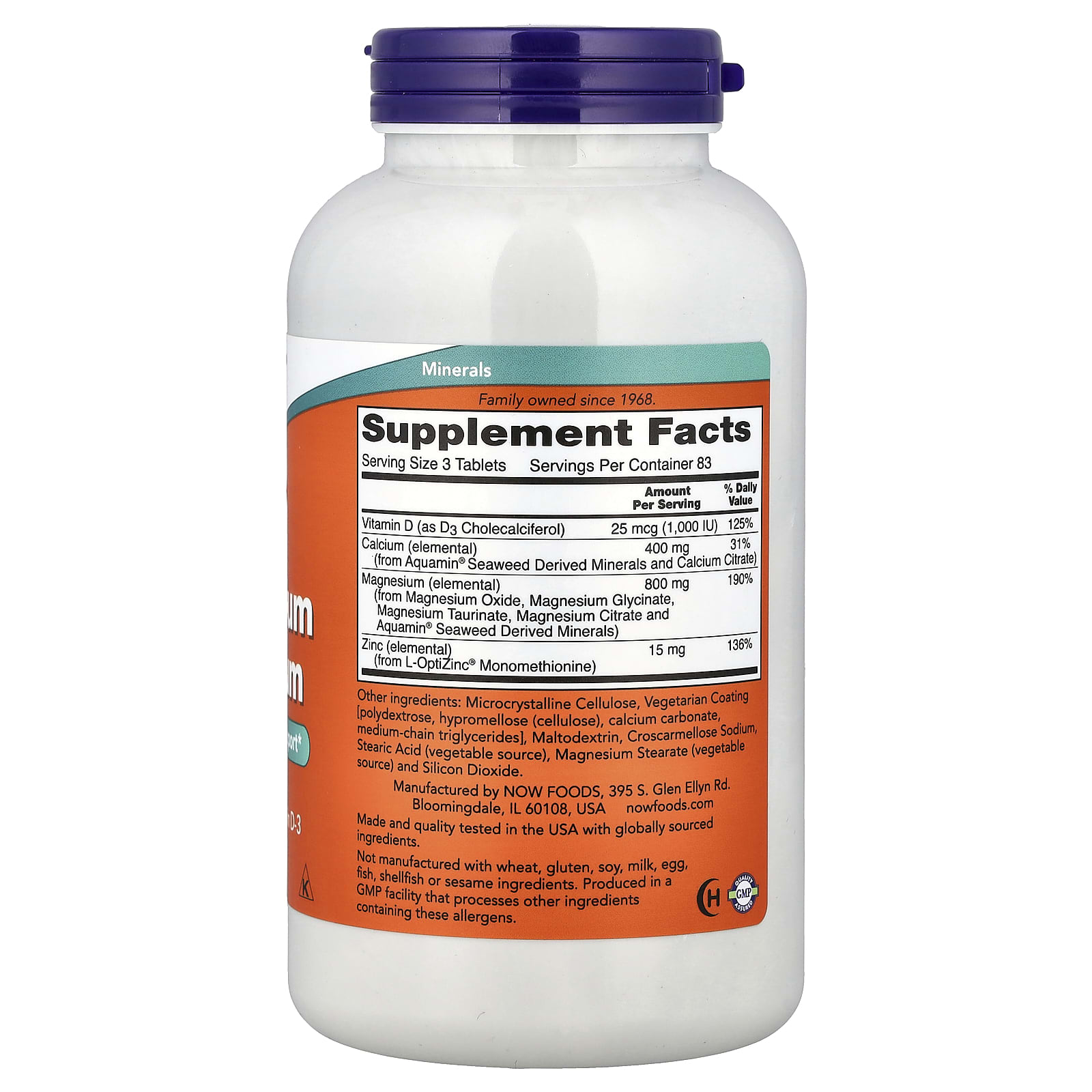 NOW Foods Magnesium & Calcium With Zinc and Vitamin D-3 – 250 comprimés — photo 2 sur 2