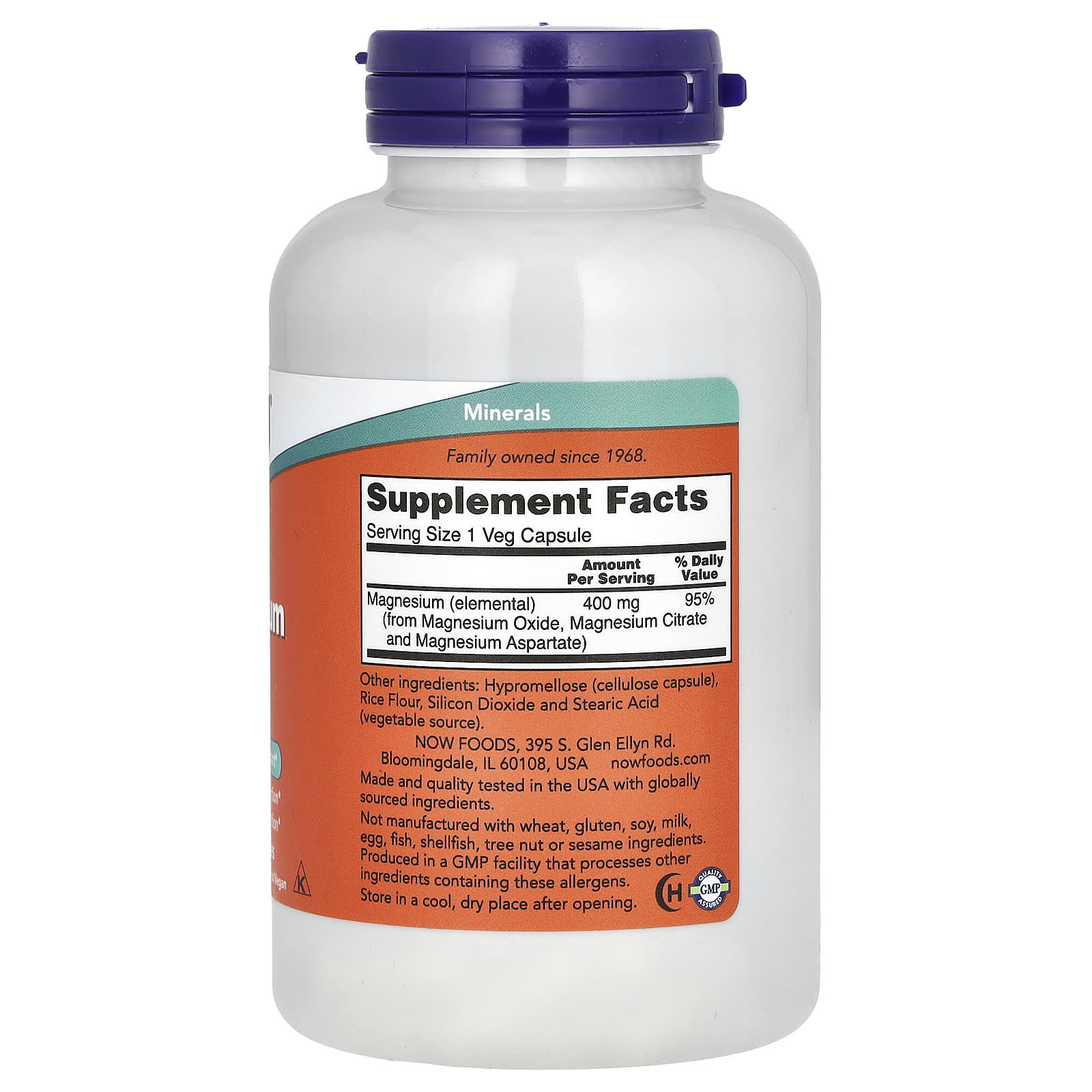 NOW Foods Magnesium Caps – 180 gélules végétales — photo 2 sur 2