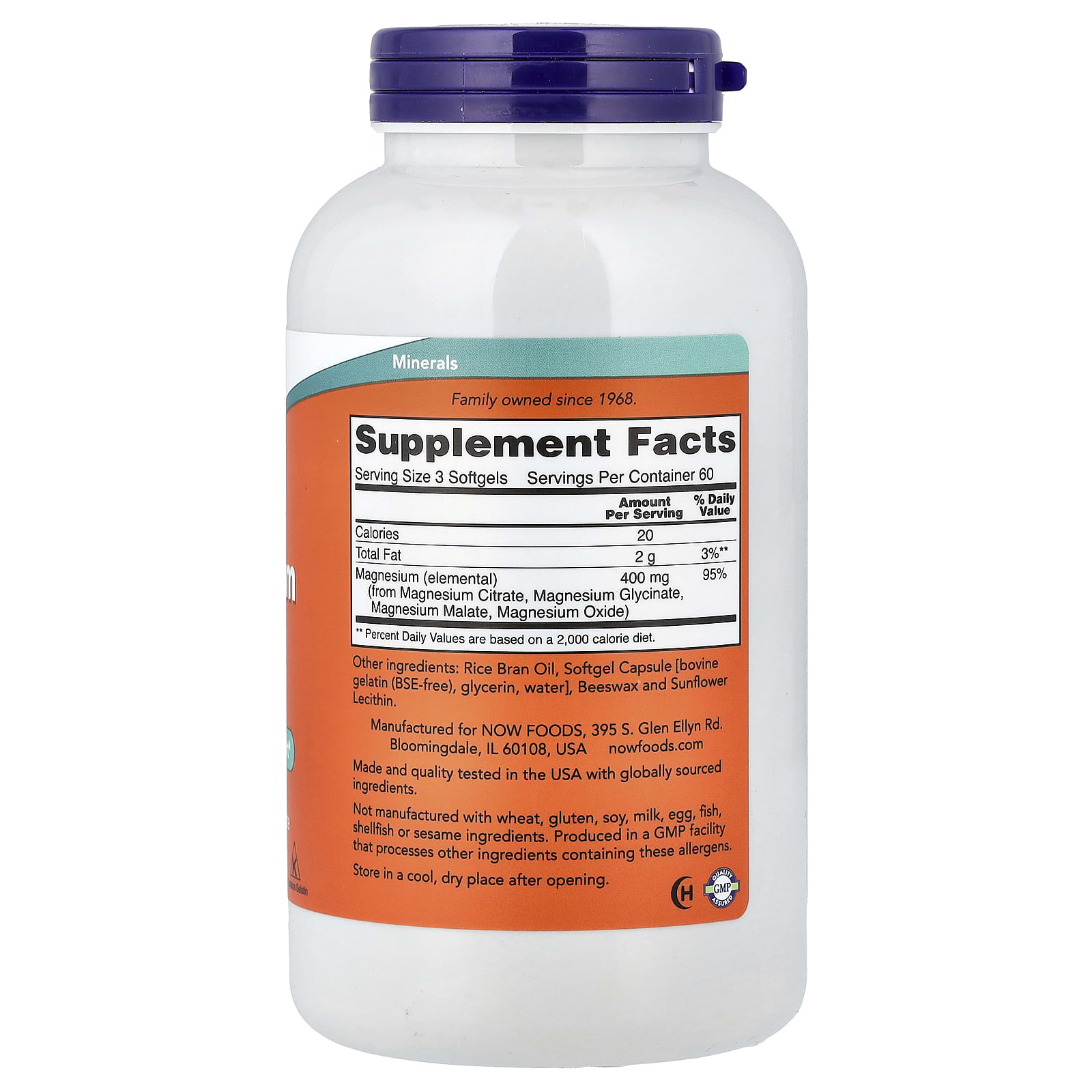 NOW Foods Magnesium Citrate – 180 capsules molles — photo 2 sur 2